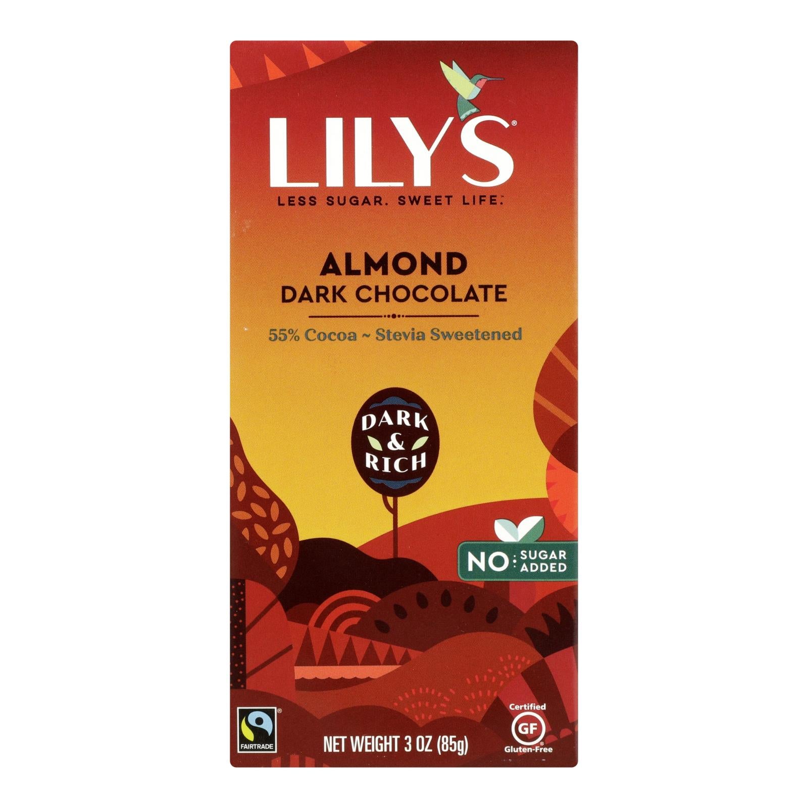 Lily's Dark Chocolate Almond Bars, 55% Cocoa, 3oz, 12 Pack