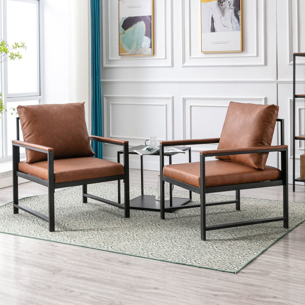 A&A Furniture,Modern Faux Leather Accent Chair with Black Powder Coated Metal Frame Orange