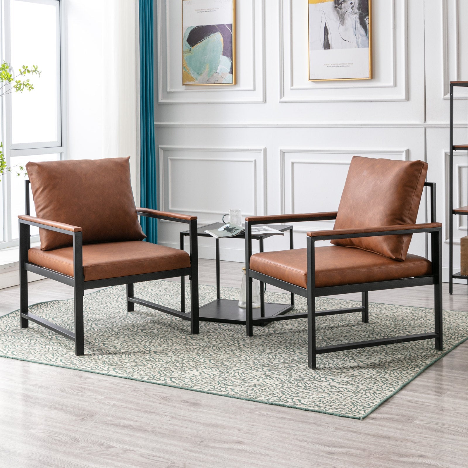 A&A Furniture,Modern Faux Leather Accent Chair with Black Powder Coated Metal Frame Orange