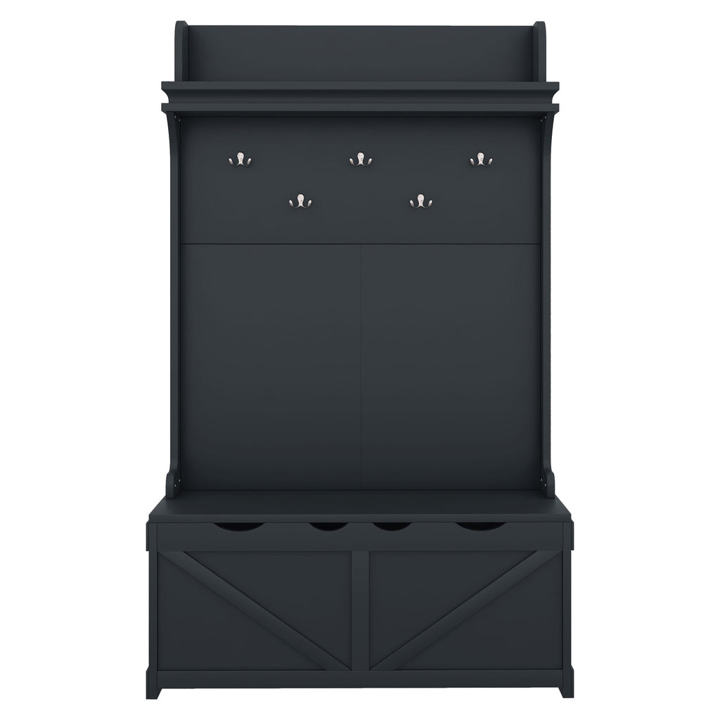 Hall tree with storage desk, entrance desk with drawers and 5 hooks, display rack, dark blue