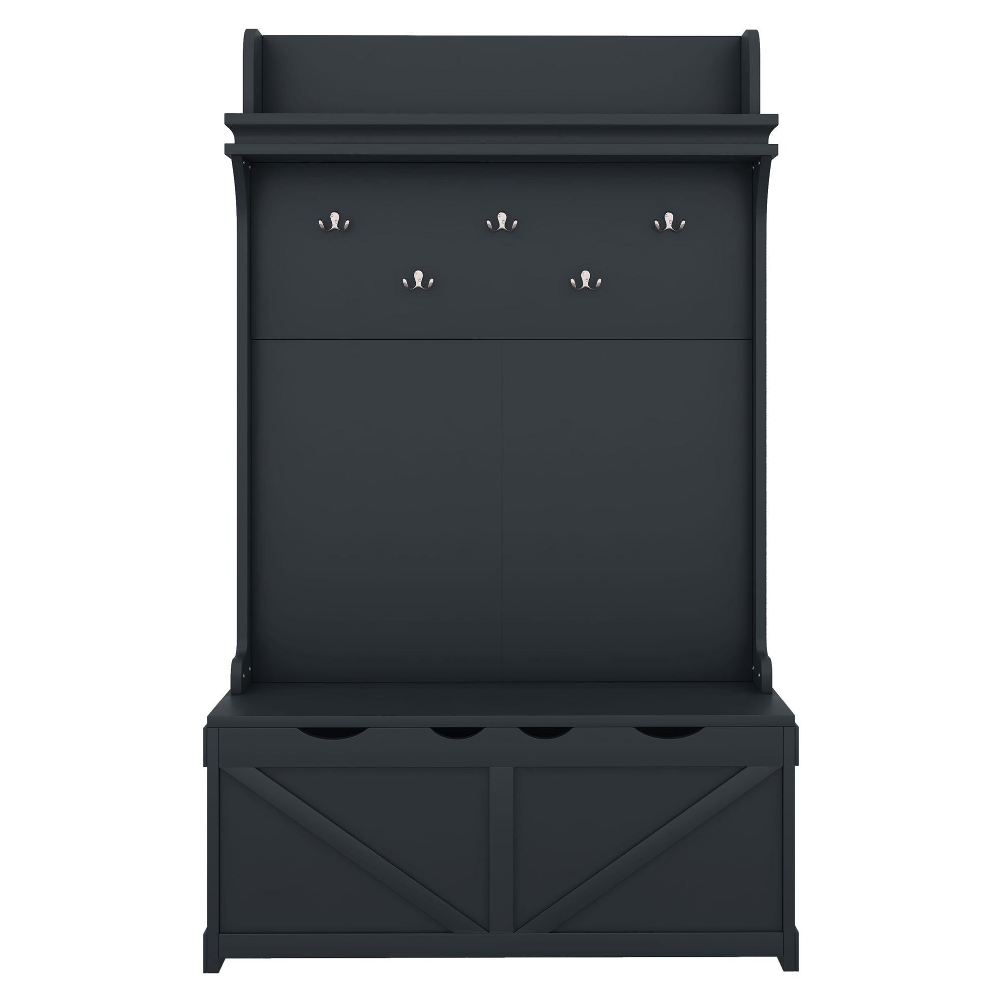 Hall tree with storage desk, entrance desk with drawers and 5 hooks, display rack, dark blue