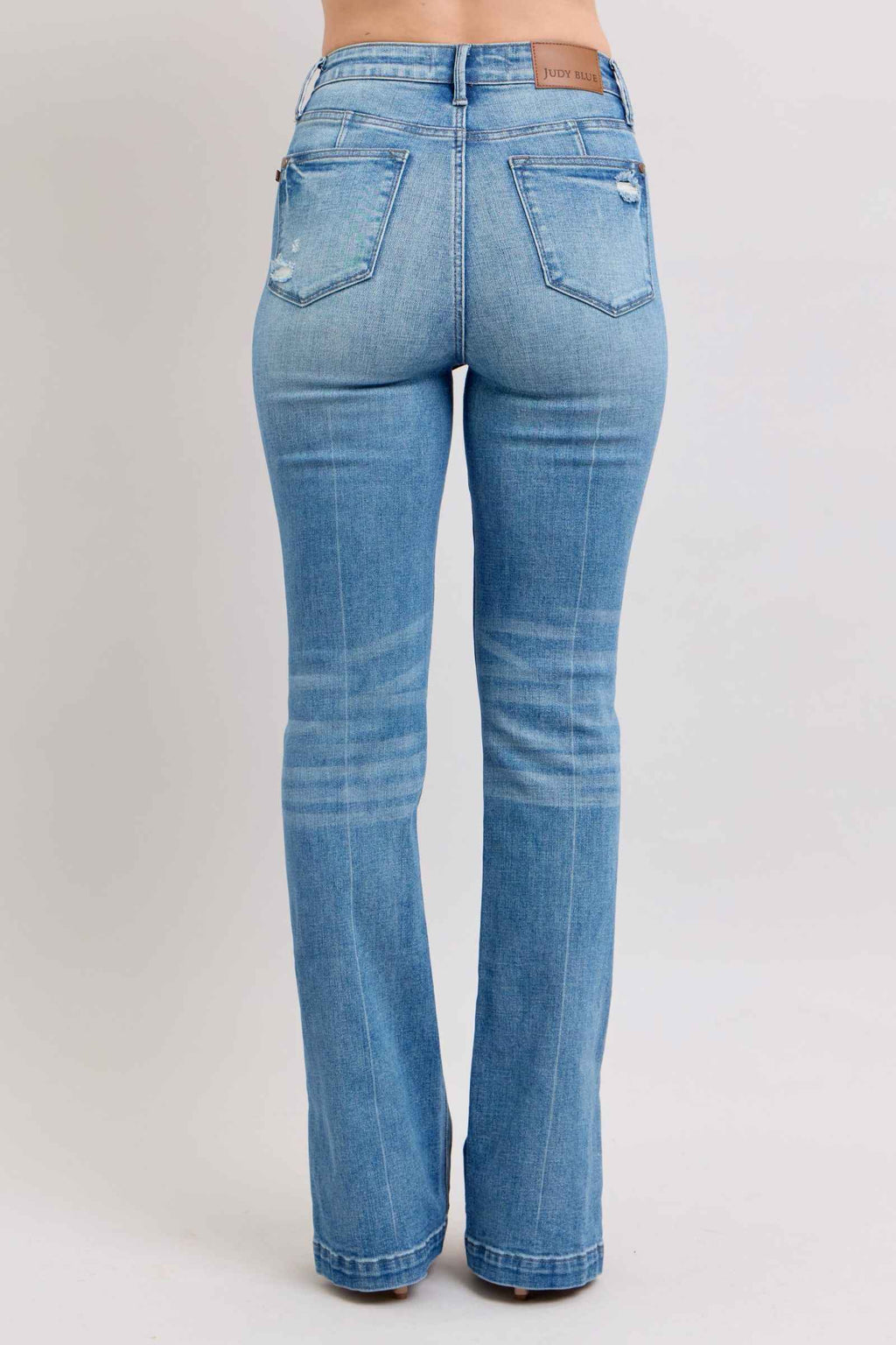 Judy Blue Tummy Control Bootcut Jeans with Vintage Wash and Side Slit Women's Jeans