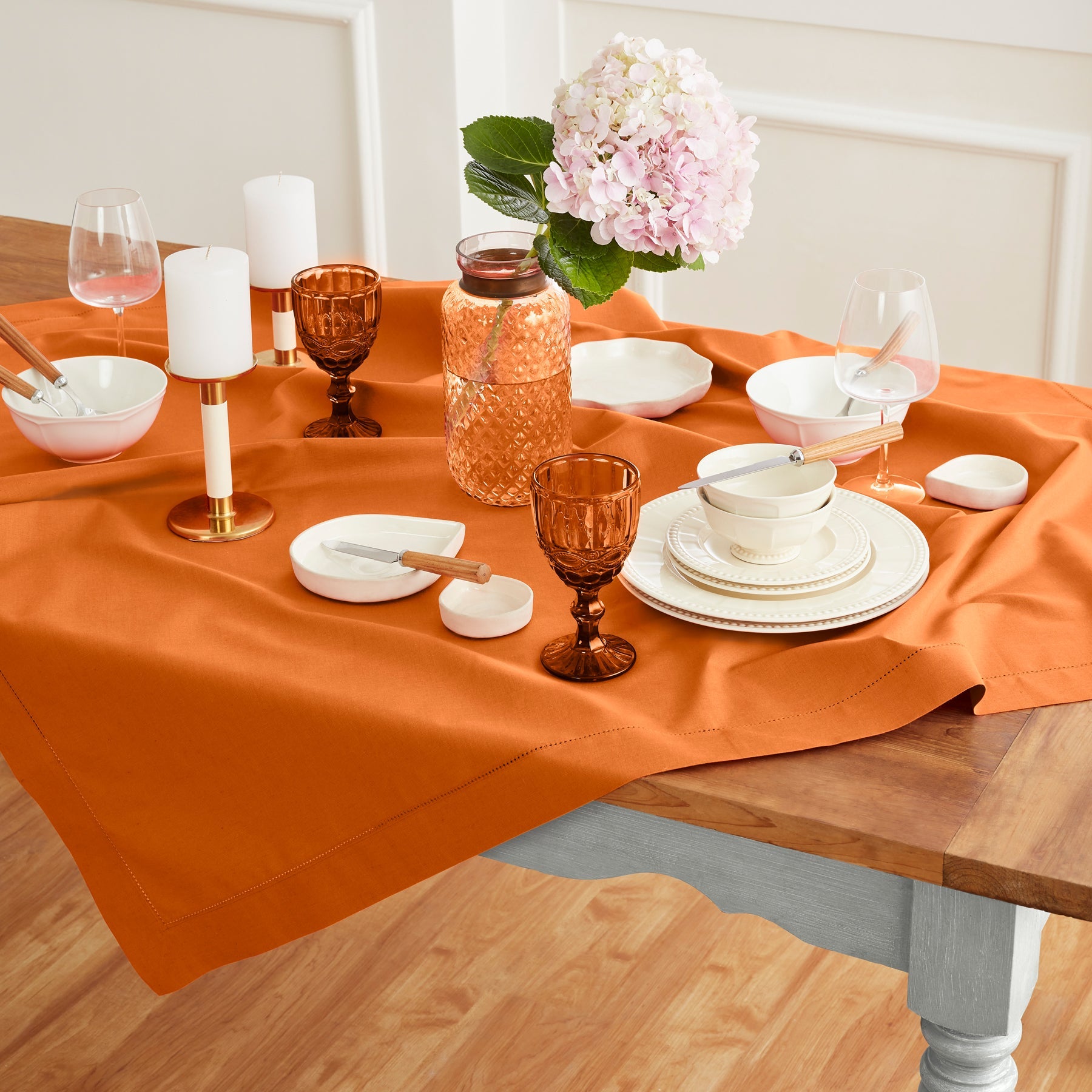 Cotton Linen Hemstitch Table Throw