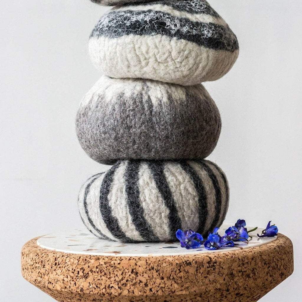 Grey Ombre Hand-Felted Wool Decorative Ukhamba Bowl