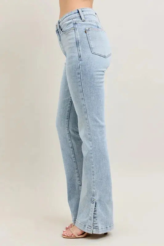 Judy Blue Full Size/Plus Size Tummy Control Vintage Wash Side Slit Slim Boot Jeans