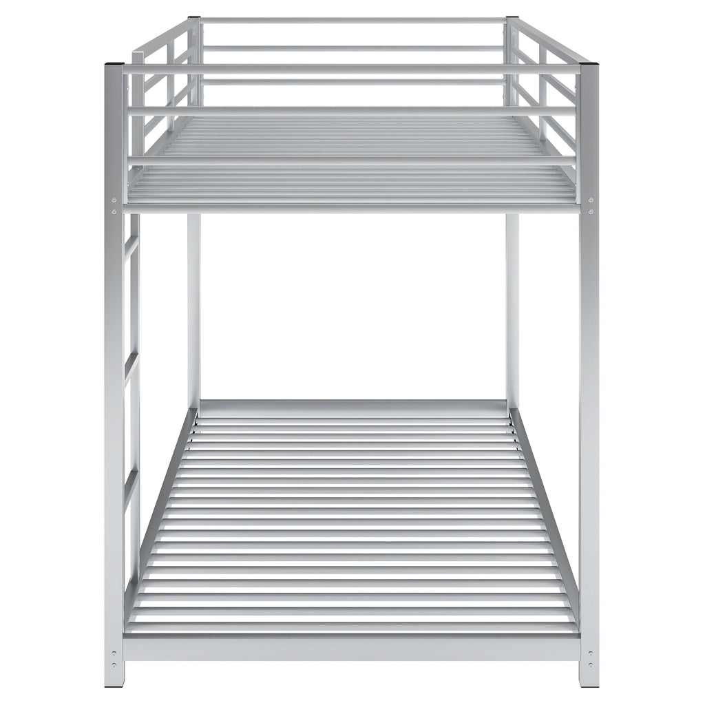 Twin over Twin Metal Bunk Bed, Low Bunk Bed with Ladder Silver