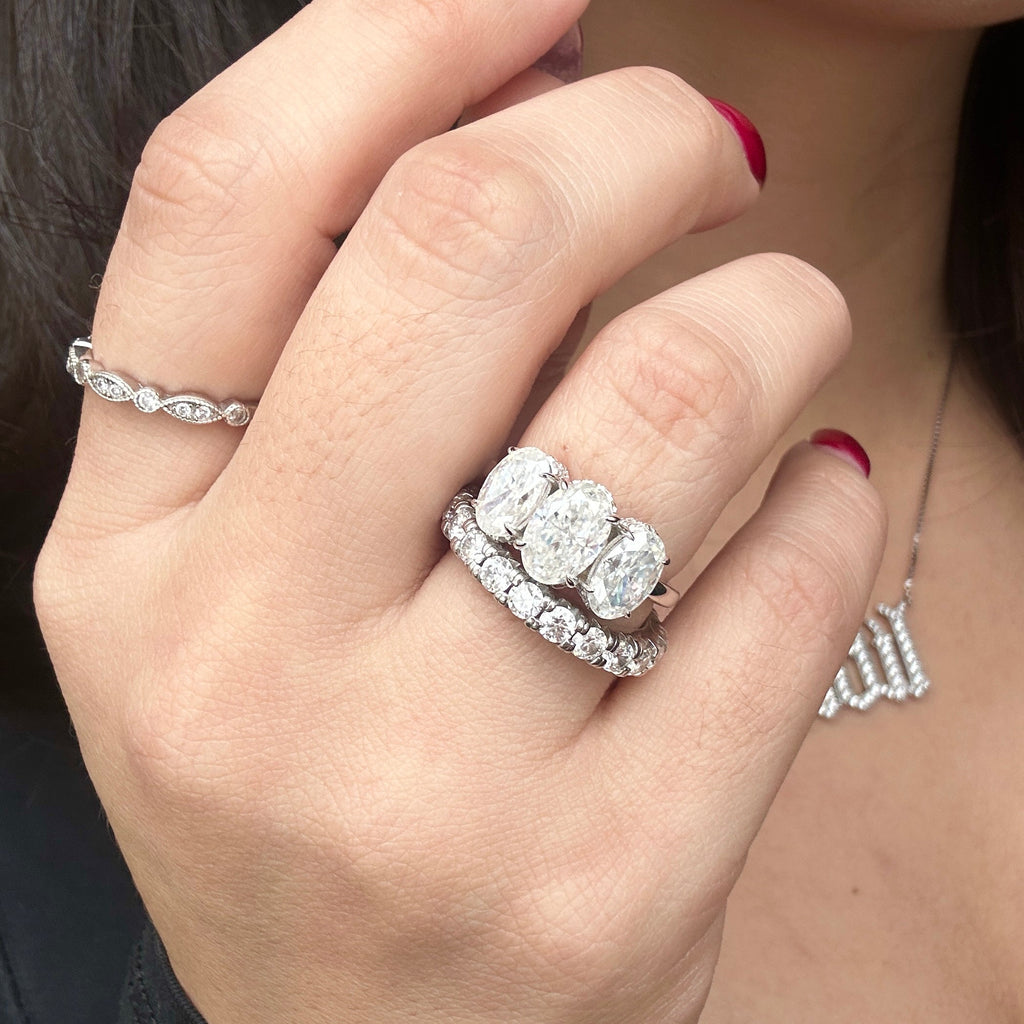 4.0ctw Three Stone Oval Cut Moissanite Engagement Ring