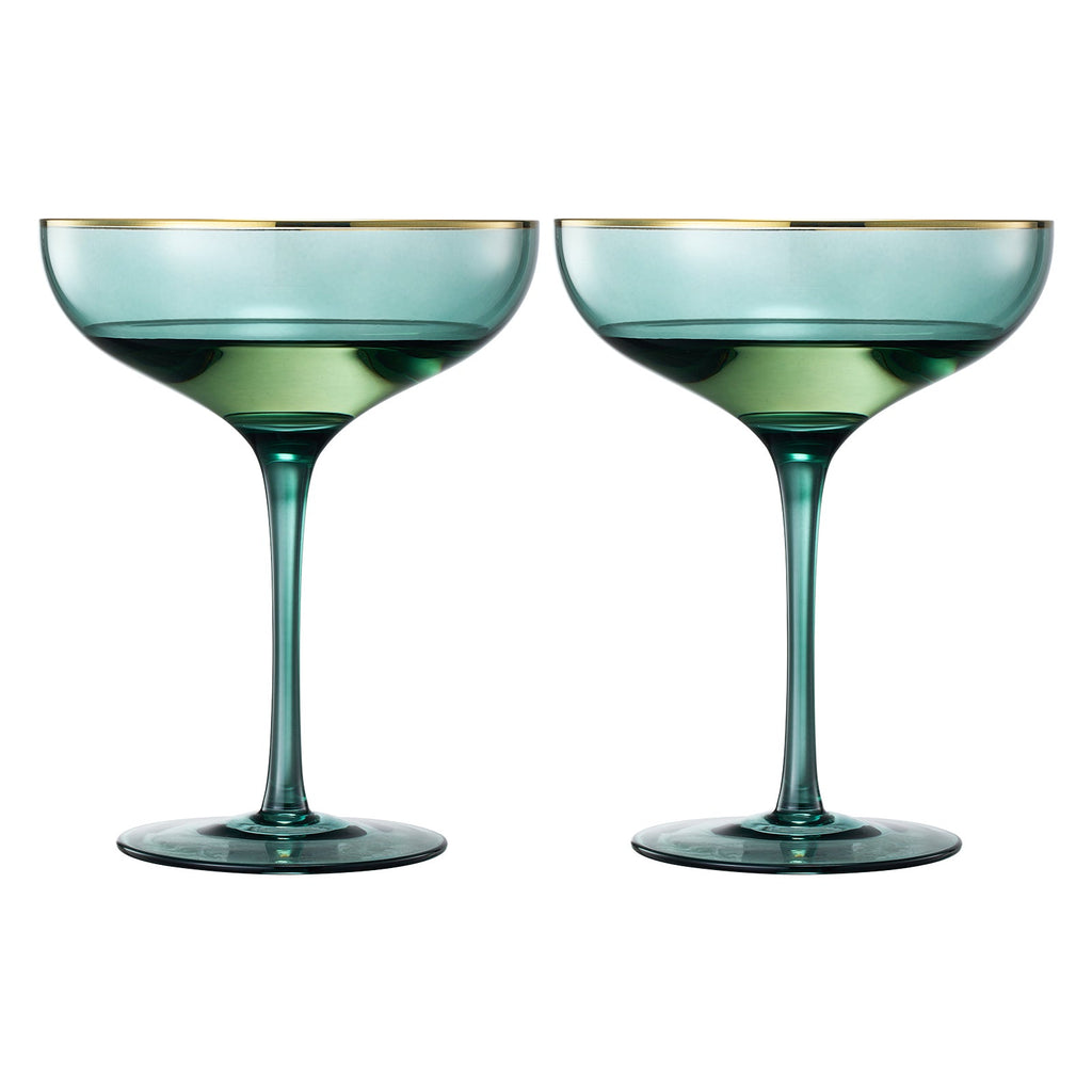 Palazzo Champagne Coupe, Cocktail Glassware, Set of 2, Green