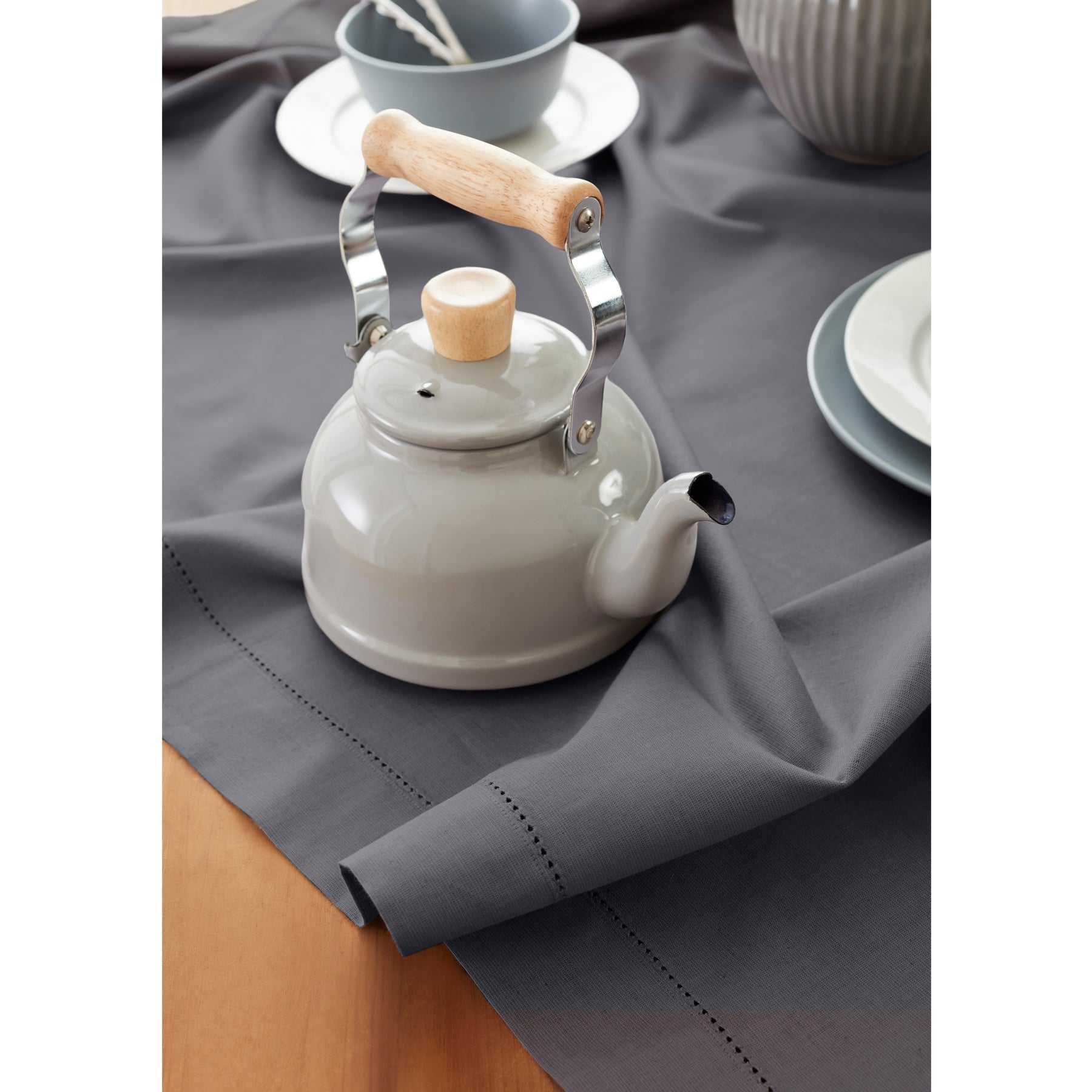 Cotton Linen Hemstitch Table Throw