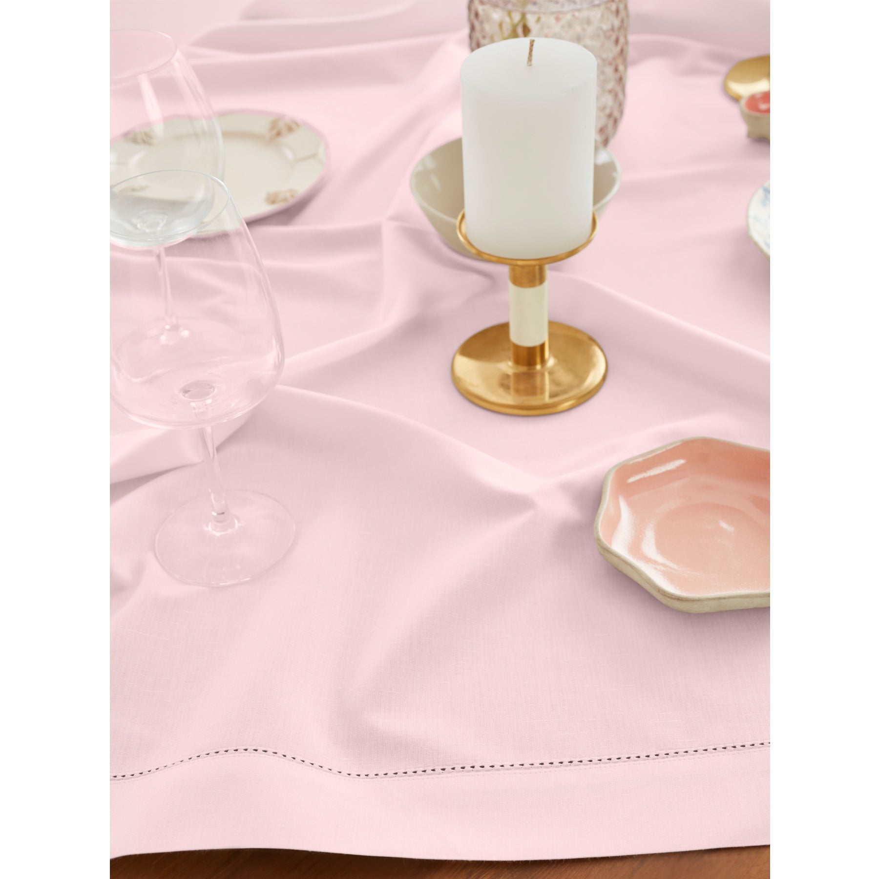Cotton Linen Hemstitch Table Throw