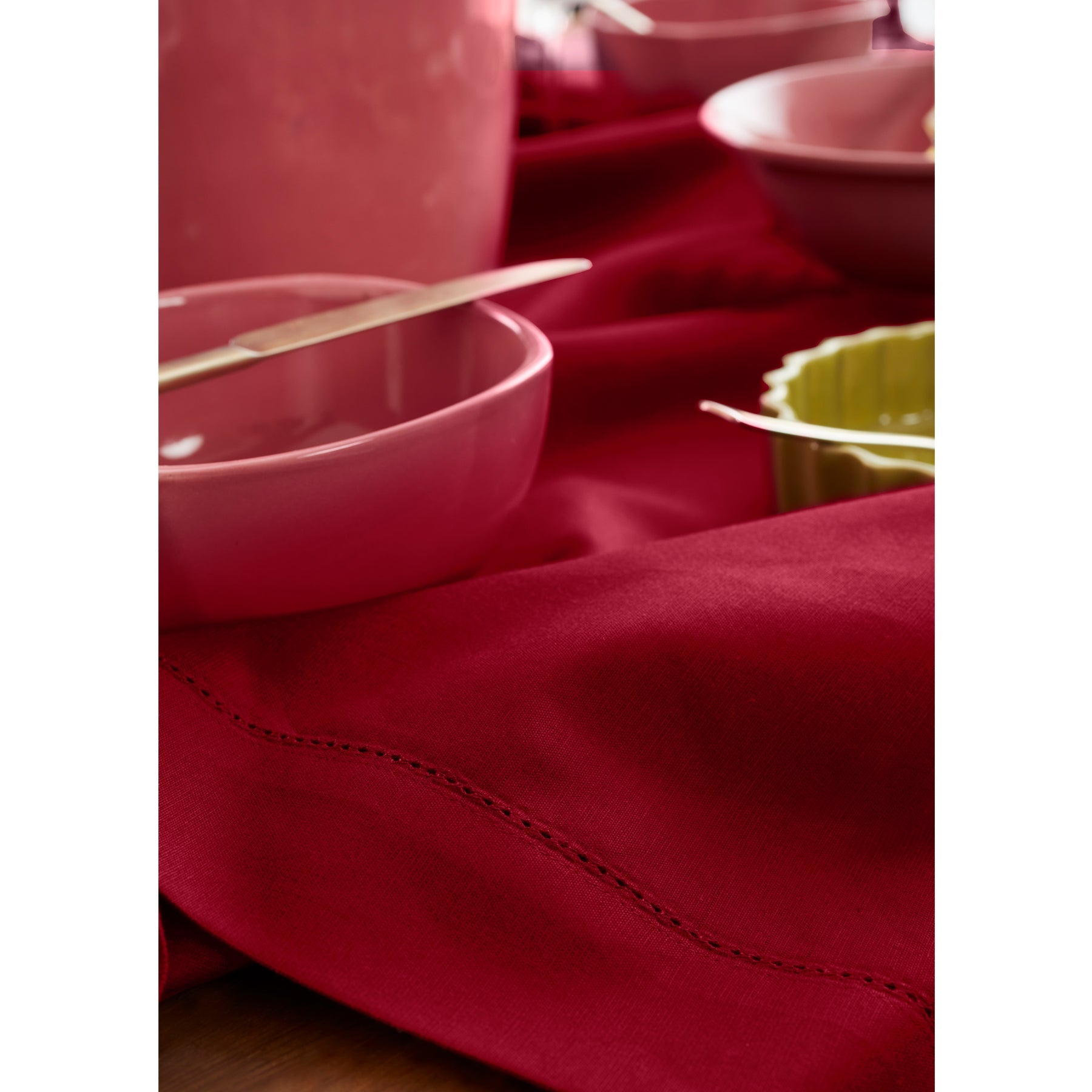 Cotton Linen Hemstitch Table Throw