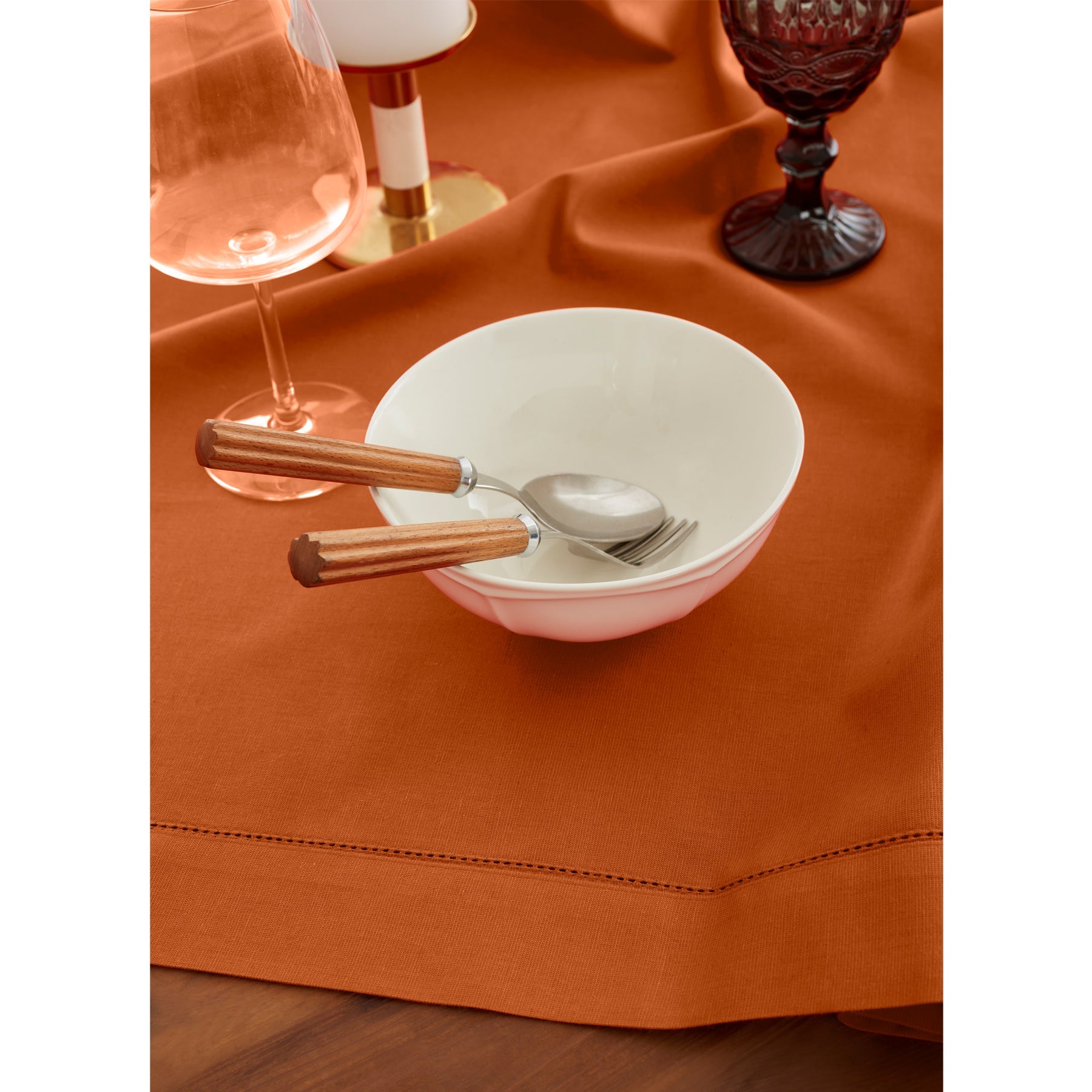Cotton Linen Hemstitch Table Throw