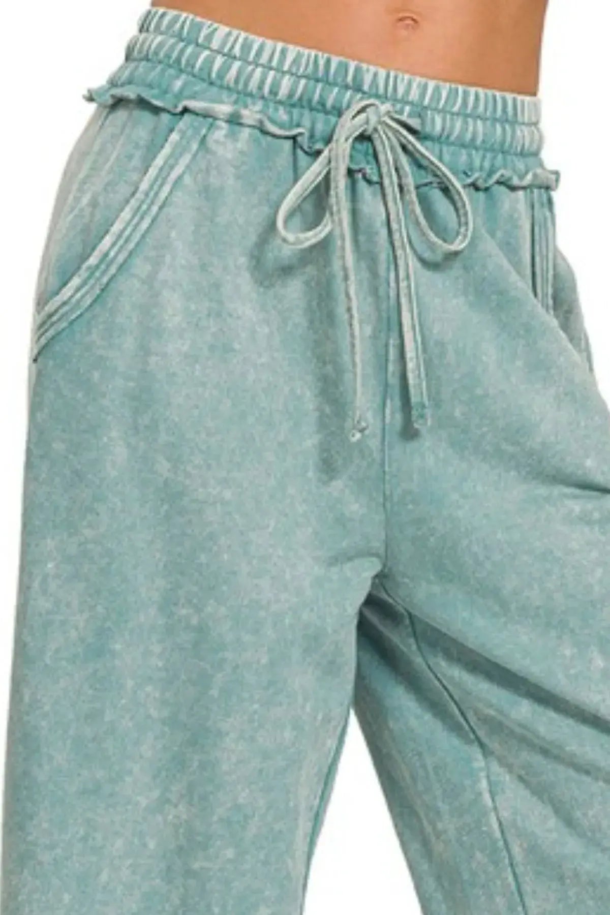 Zenana Washed French Terry Womens Palazzo Pants with Pockets