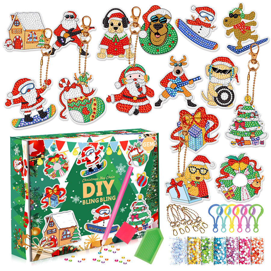Christmas Diamond Painting Keychain 5D DIY Hanging Diamond Art Kits Diamond Ornaments for Kids Christmas Crafts Family Decor