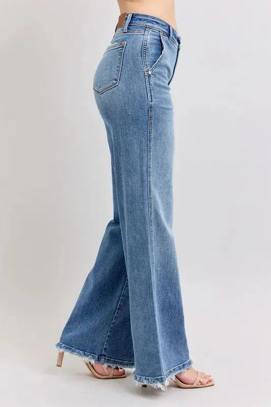 Judy Blue Full Size/Plus Size Raw Hem Wide Leg Jeans