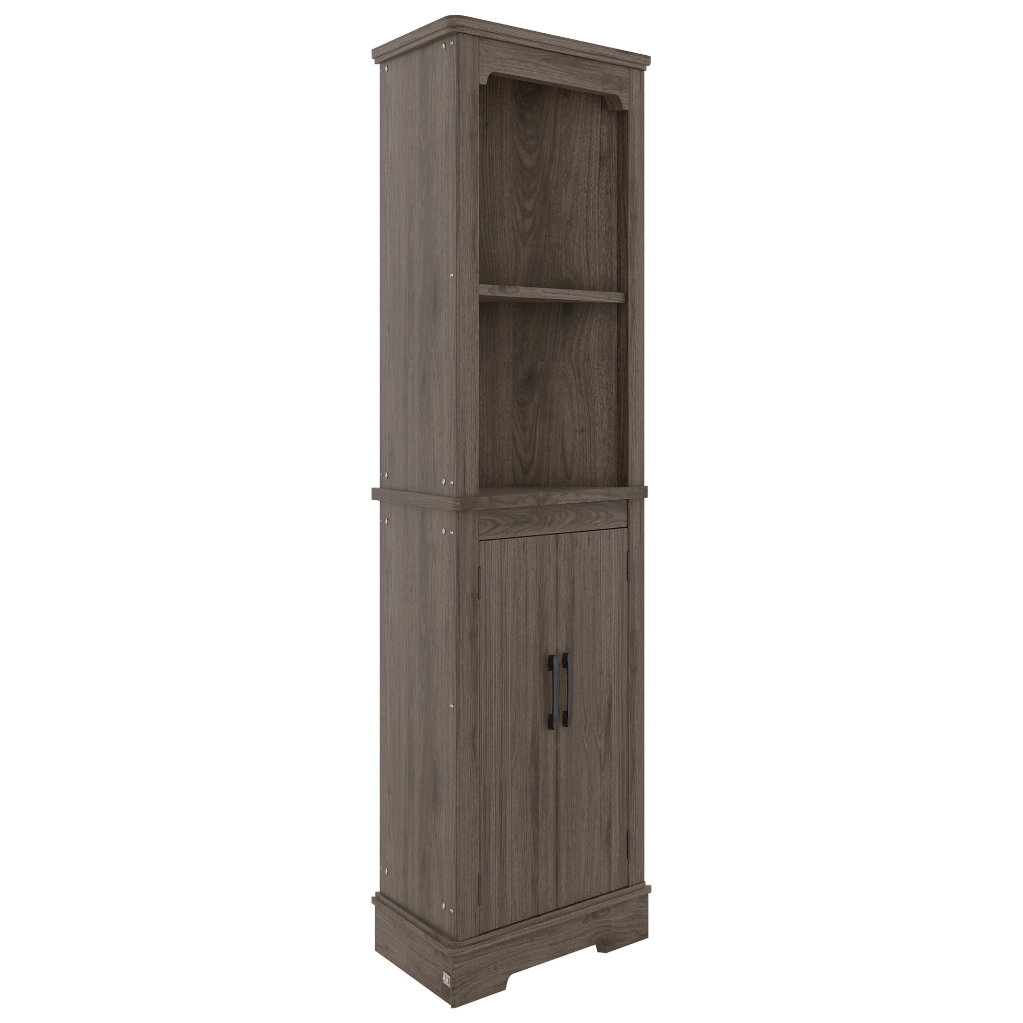 Tall Corner Cabinet with Doors for living room, bathroom,Dining Room or Kitchen,color:Dark walnut