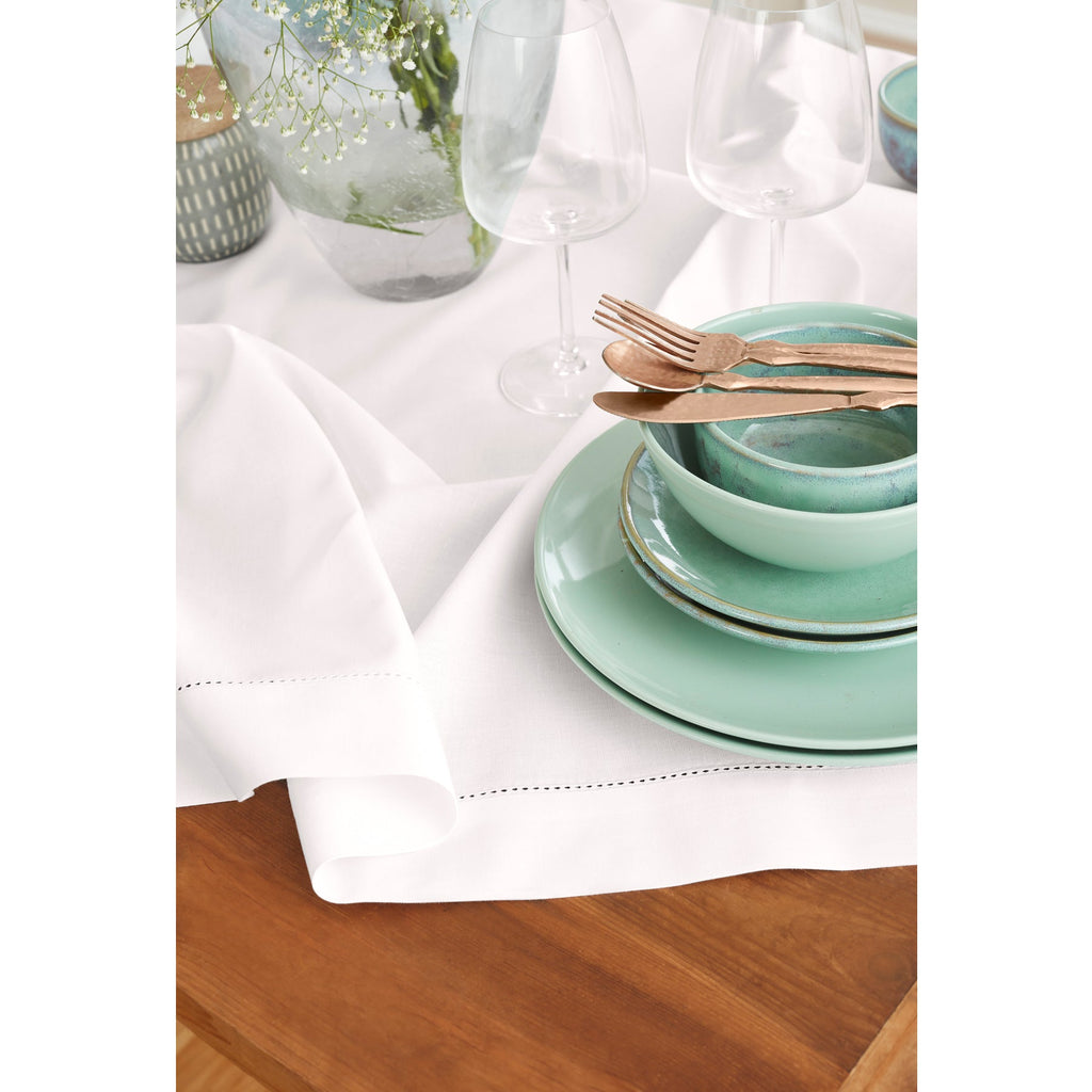 Cotton Linen Hemstitch Table Throw