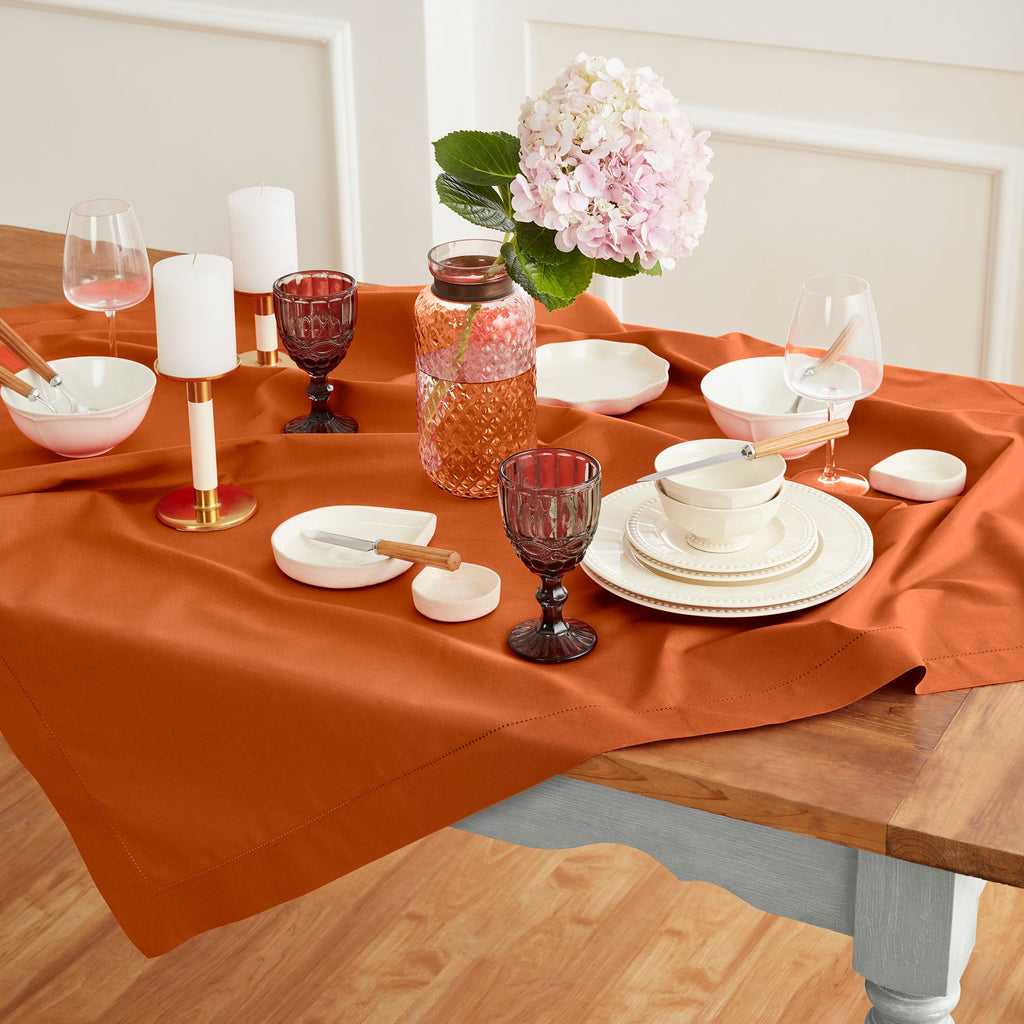 Cotton Linen Hemstitch Table Throw