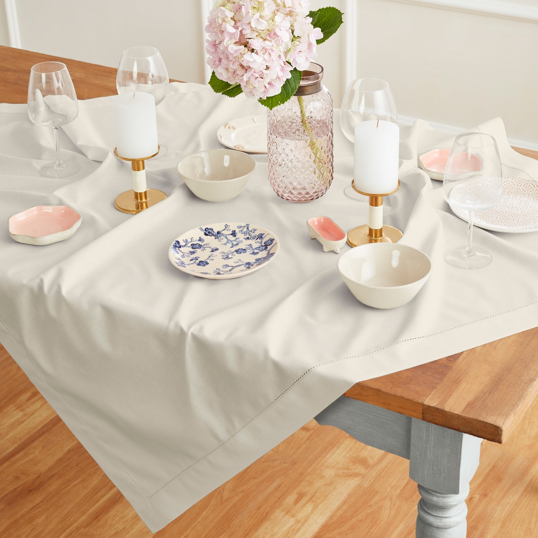 Cotton Linen Hemstitch Table Throw