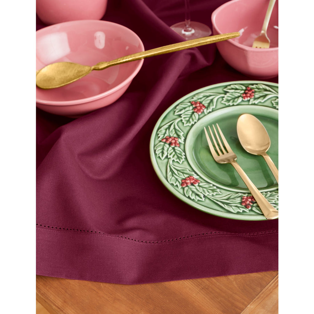 Cotton Linen Hemstitch Table Throw