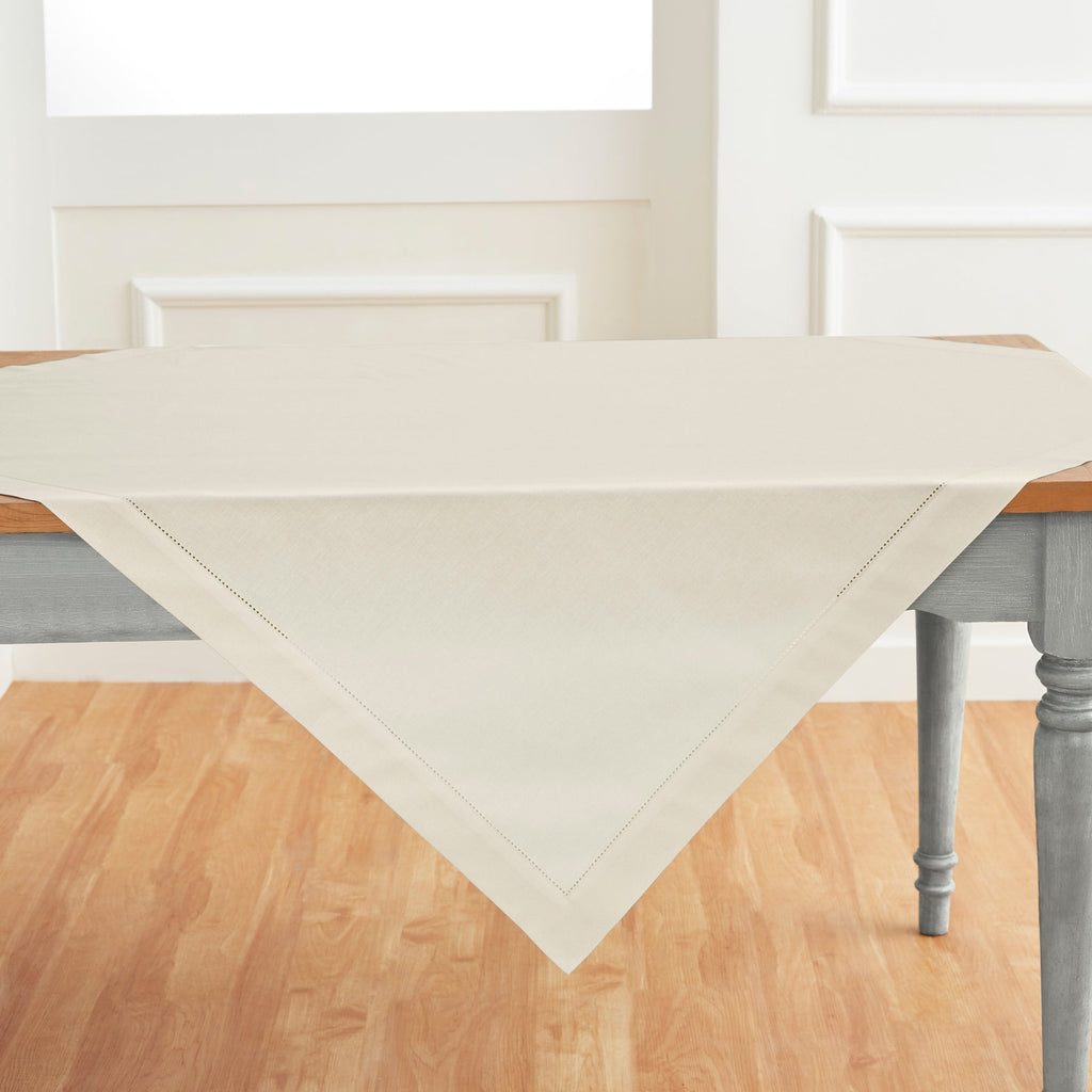 Cotton Linen Hemstitch Table Throw