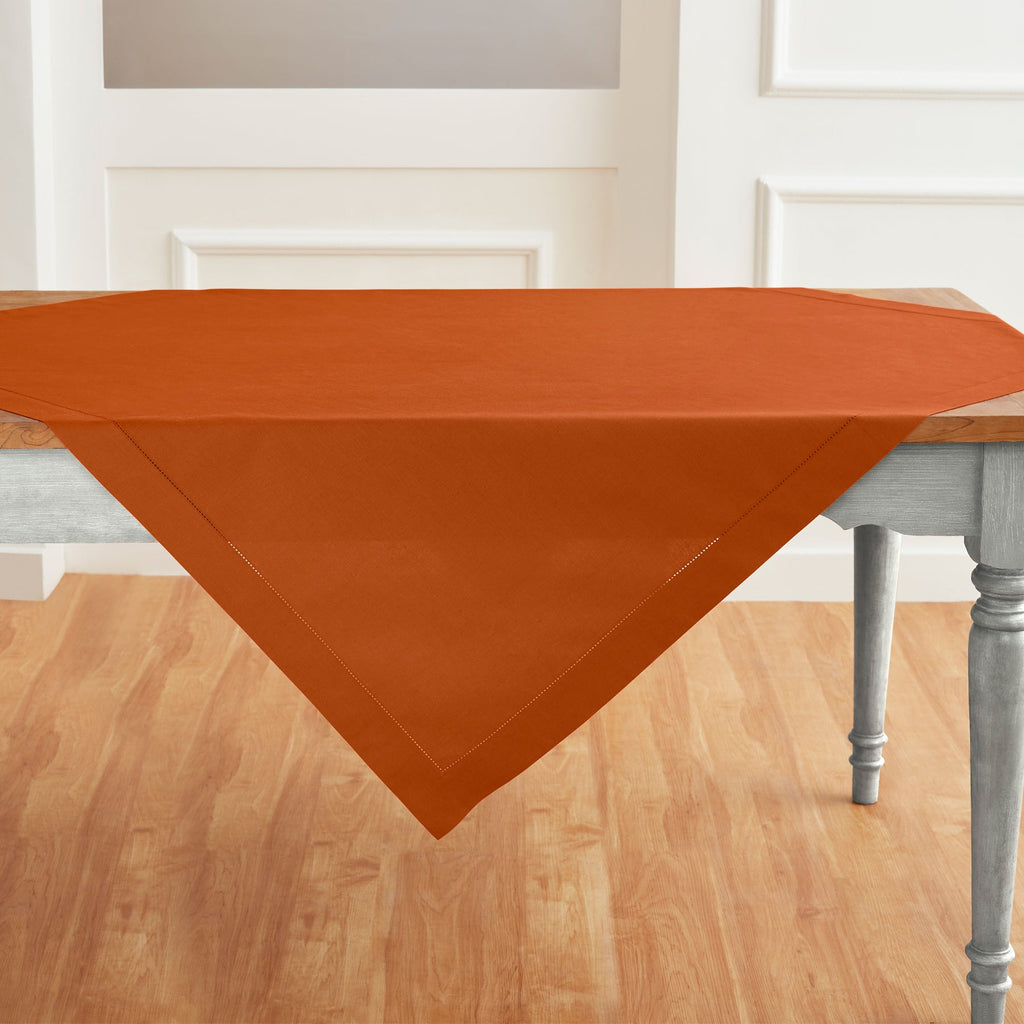 Cotton Linen Hemstitch Table Throw