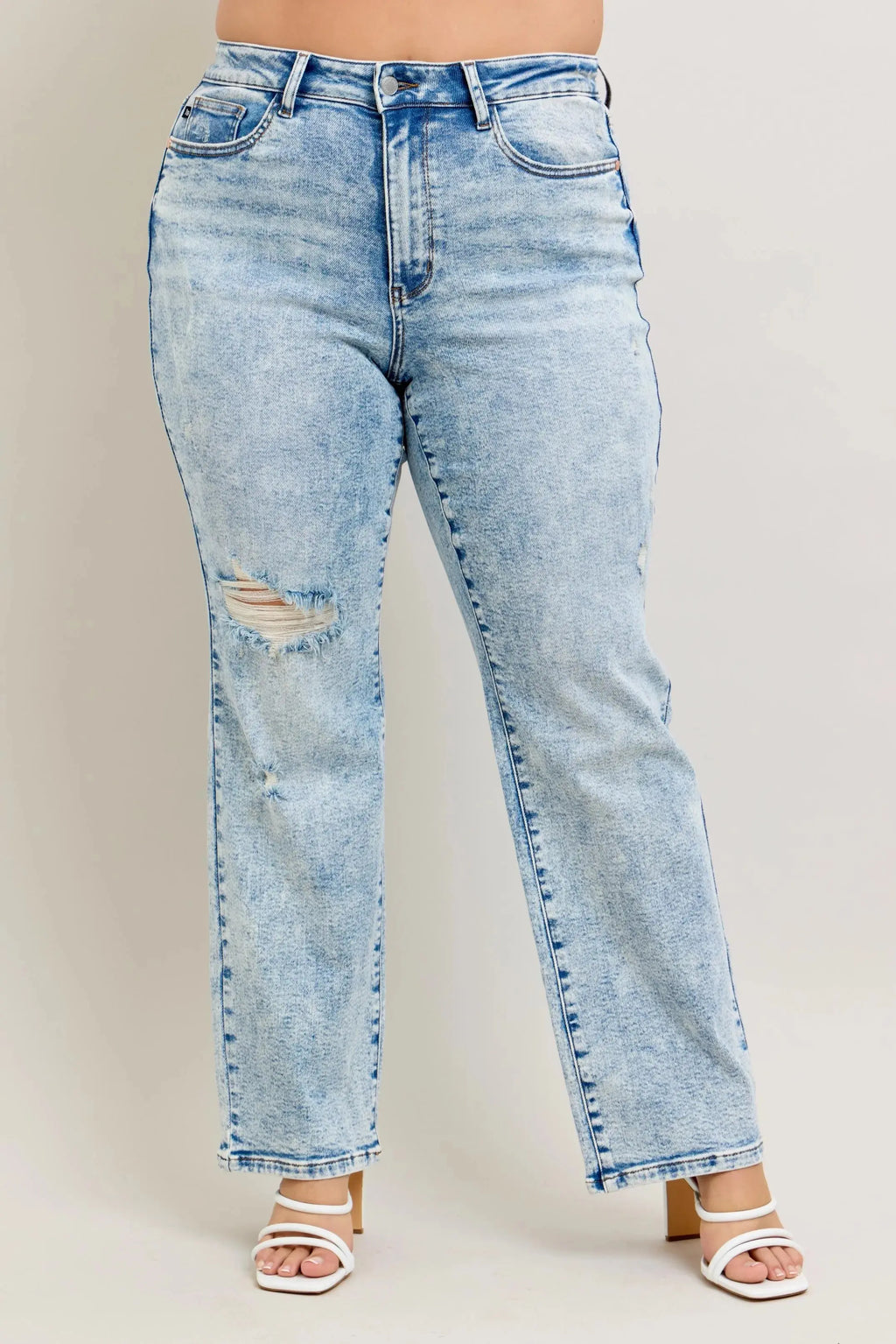 Full Size High Waist Mineral Wash Destroy 90's Straight Leg Judy Blue Jeans