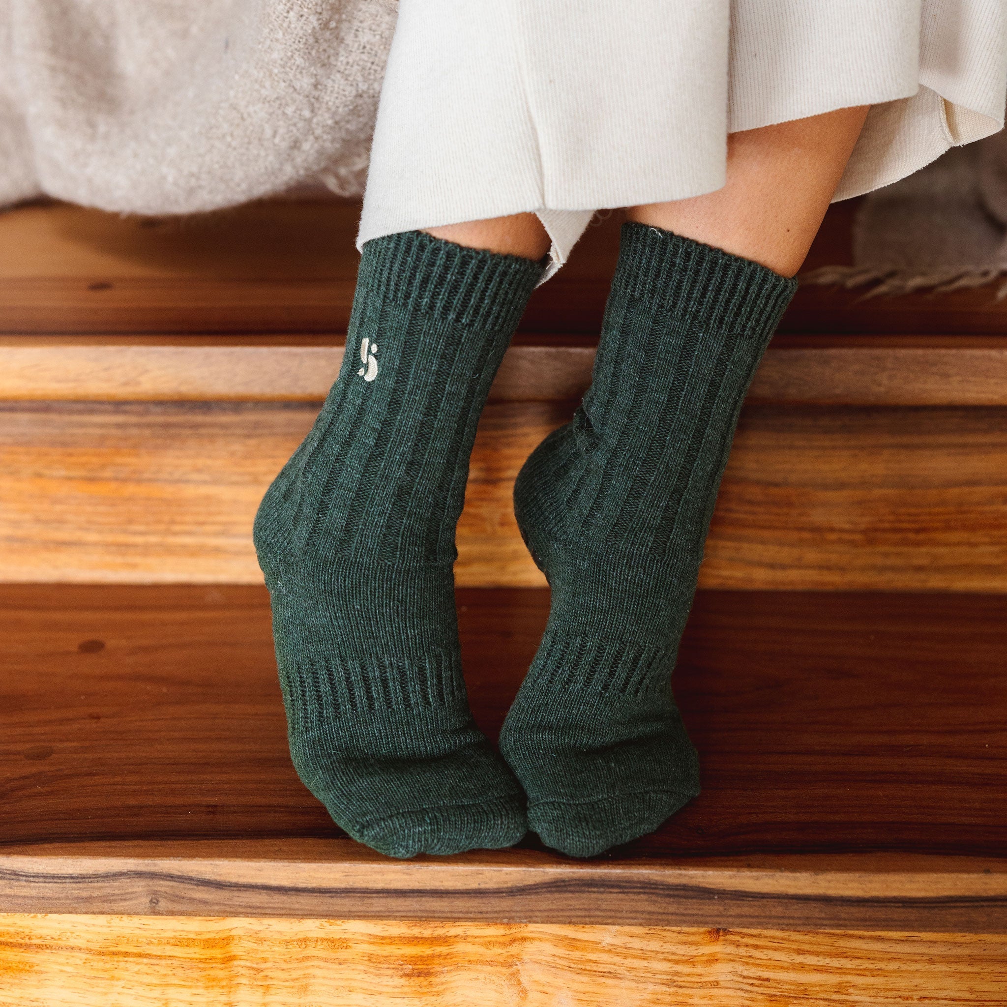 Serene Socks- Adult Merino Wool Non-Slip Socks- Dark Green- 1 pair