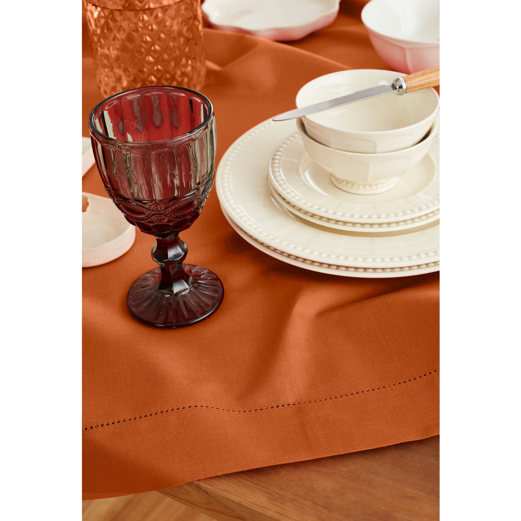 Cotton Linen Hemstitch Table Throw