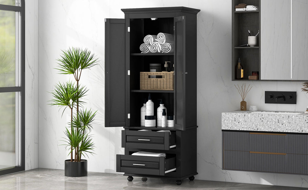 Tall Storage Cabinet with Two Drawers for Bathroom/Office, Black