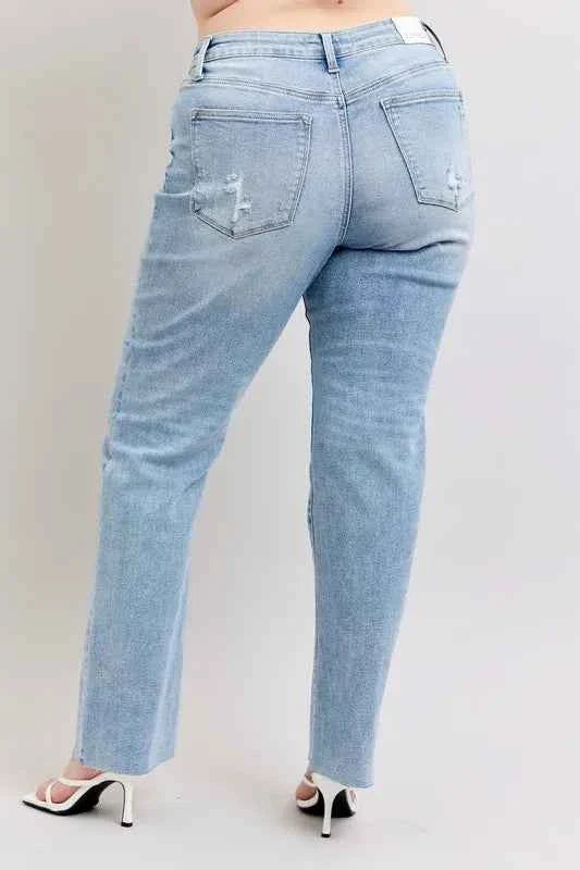 Judy Blue Plus Size Women's Jeans - Full Size Mid Rise Light Wash Dad Jeans