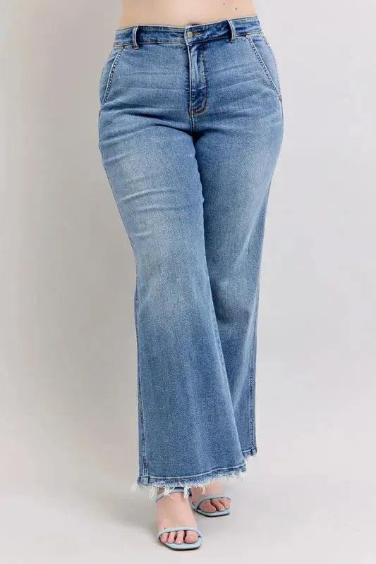 Judy Blue Full Size/Plus Size Raw Hem Wide Leg Jeans