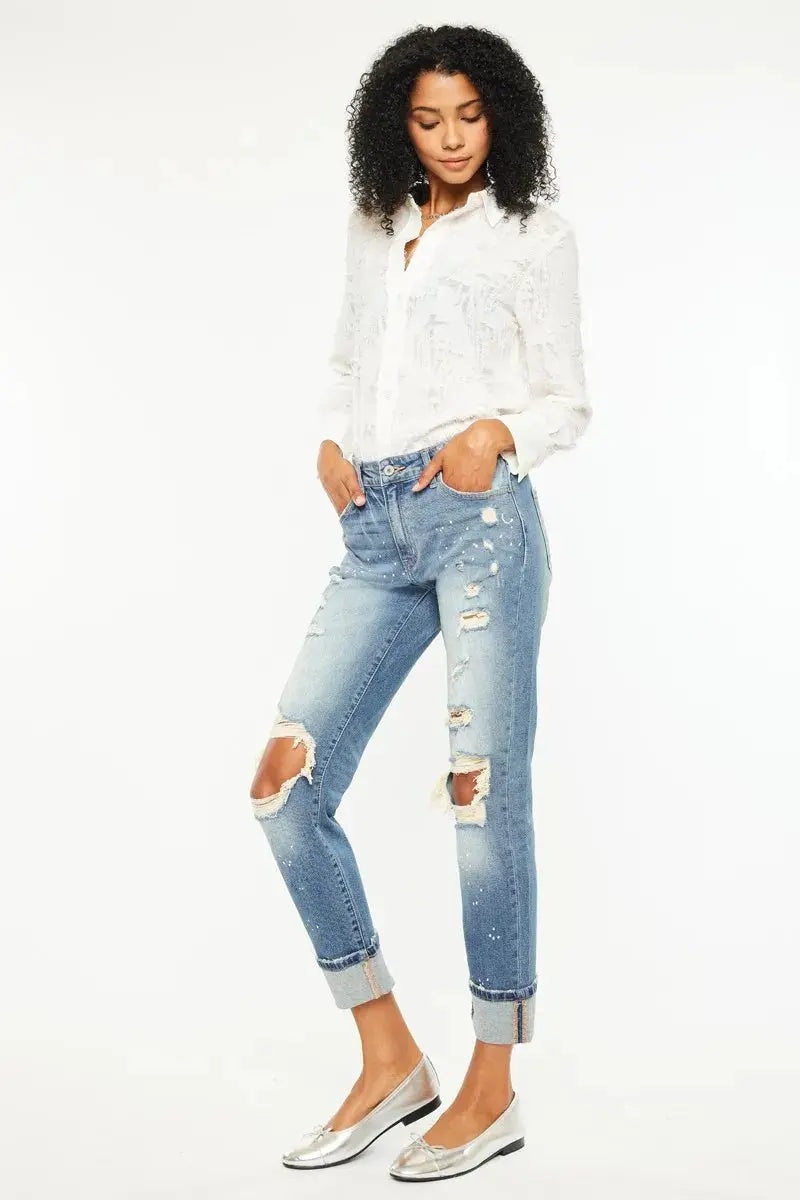 High Rise Distressed Kancan Boyfriend Jeans