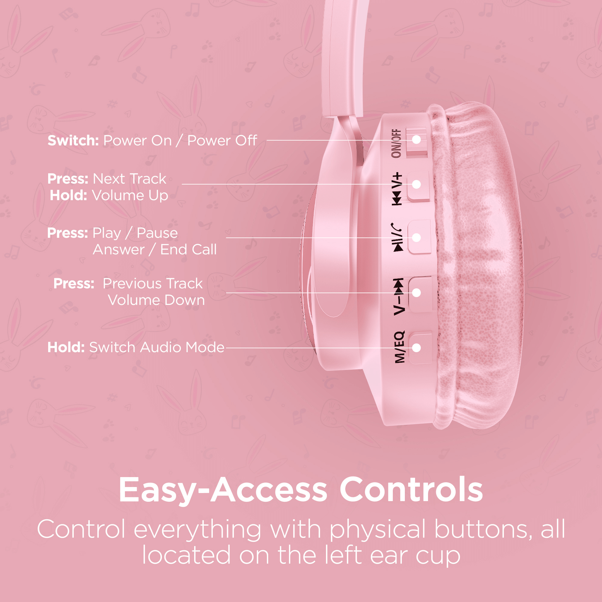 HyperGear Bunny Tracks Wireless Light-Up Headphones