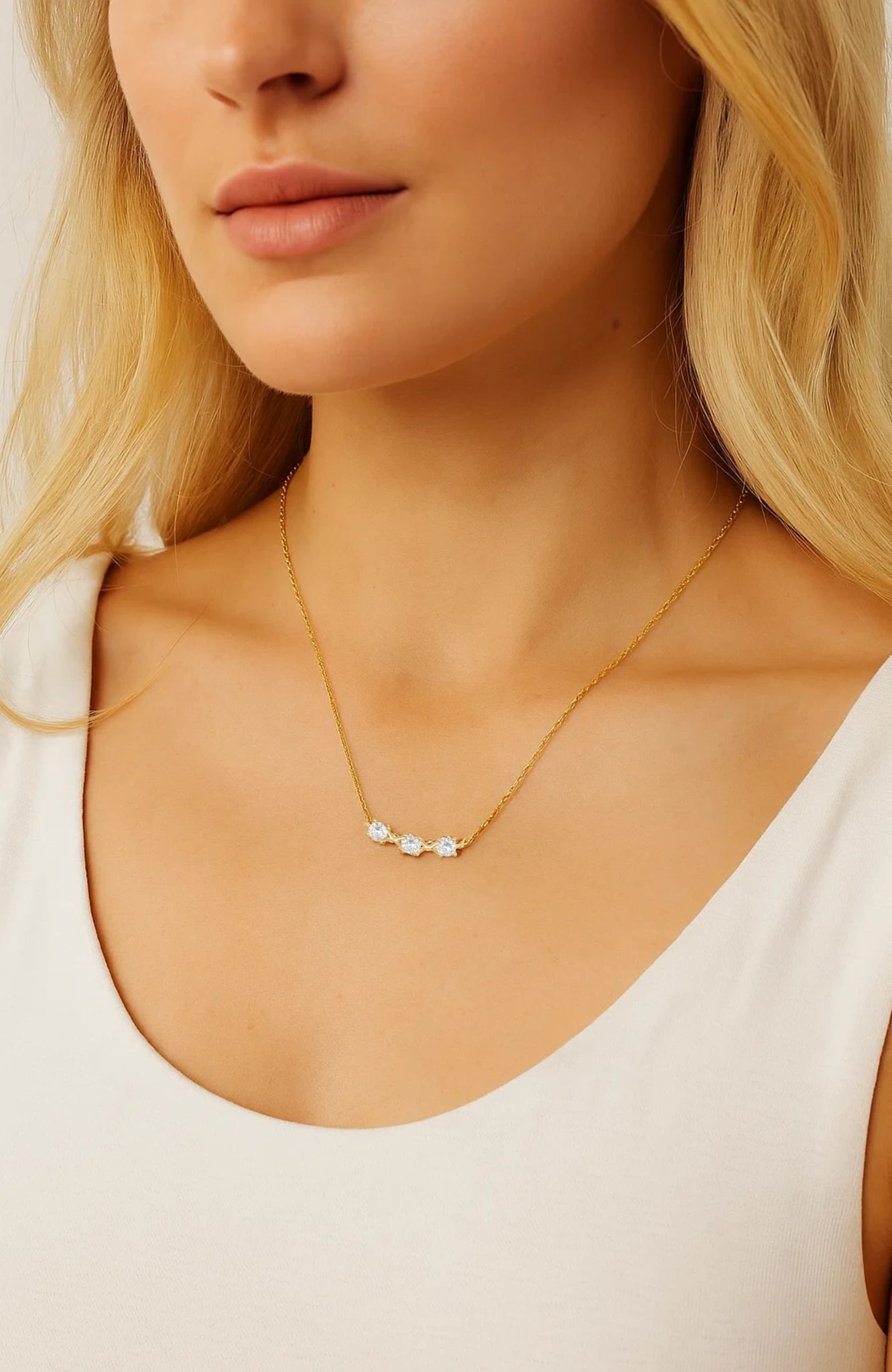 Adora Delicate Necklace with Three Round Cut Cubic Zirconia Stones