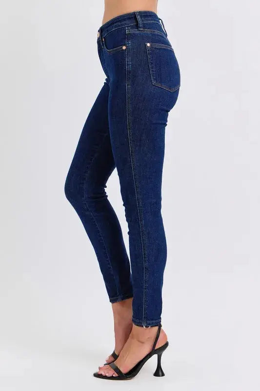 Full Size/Plus Size Mid Rise Tummy Control Classic Skinny Judy Blue Jeans