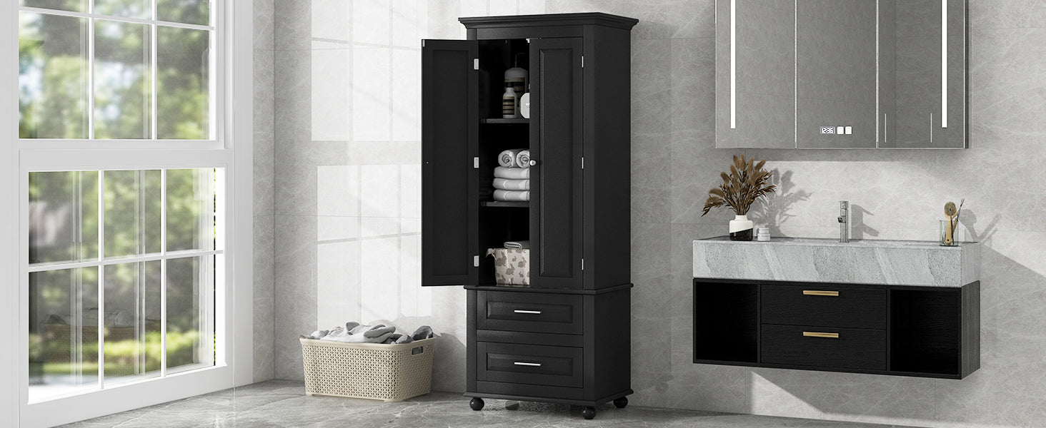 Tall Storage Cabinet with Two Drawers for Bathroom/Office, Black