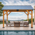 [09X11] Heavy Duty All-Weather Hard Top Wooden Carport Gazebo With Galvanized Steel Roof (SAK39187)