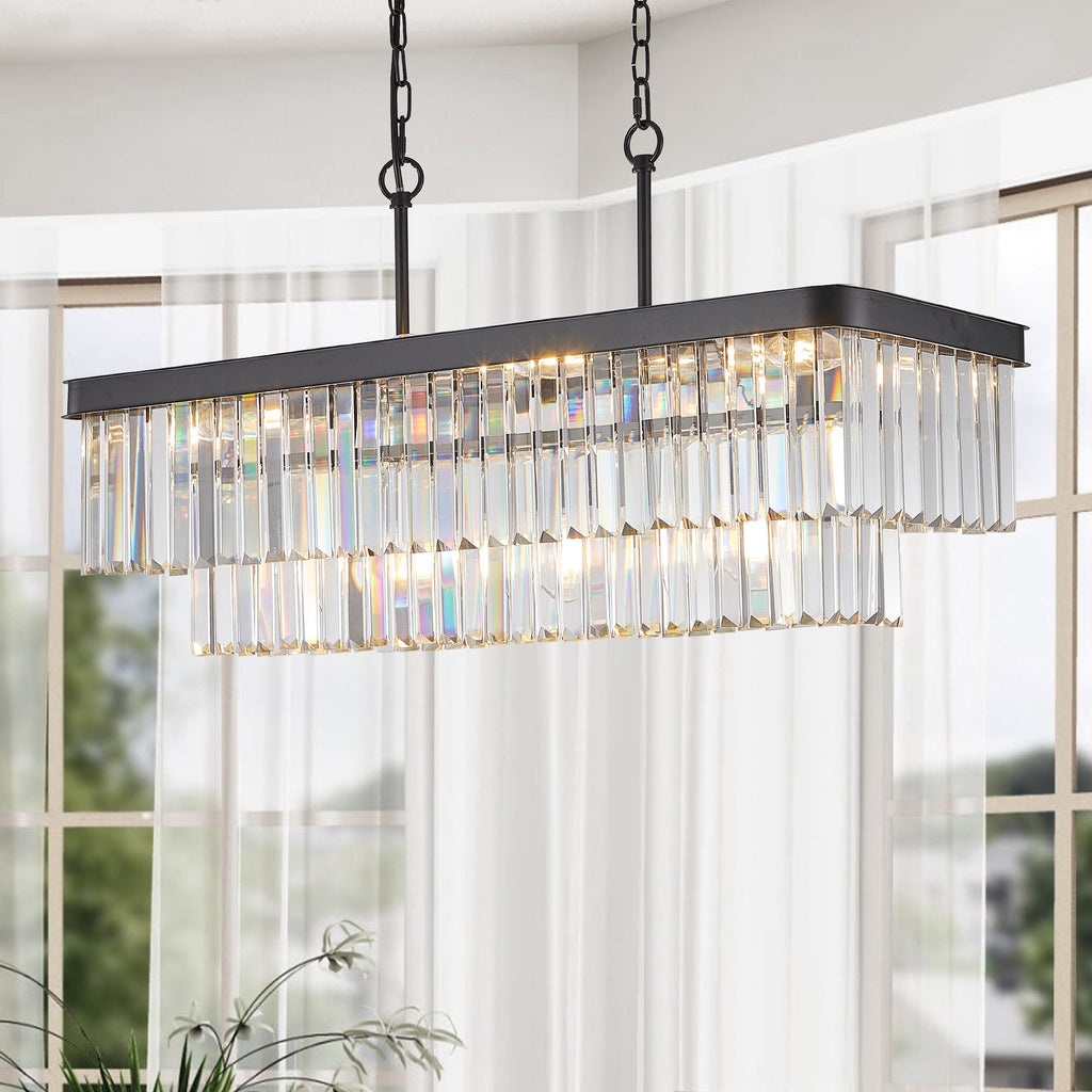 Chandeliers,Rectangular Crystal Chandelier Adjustable,E12 Modern Industrial Crystal Lights (Bulb Not Included)