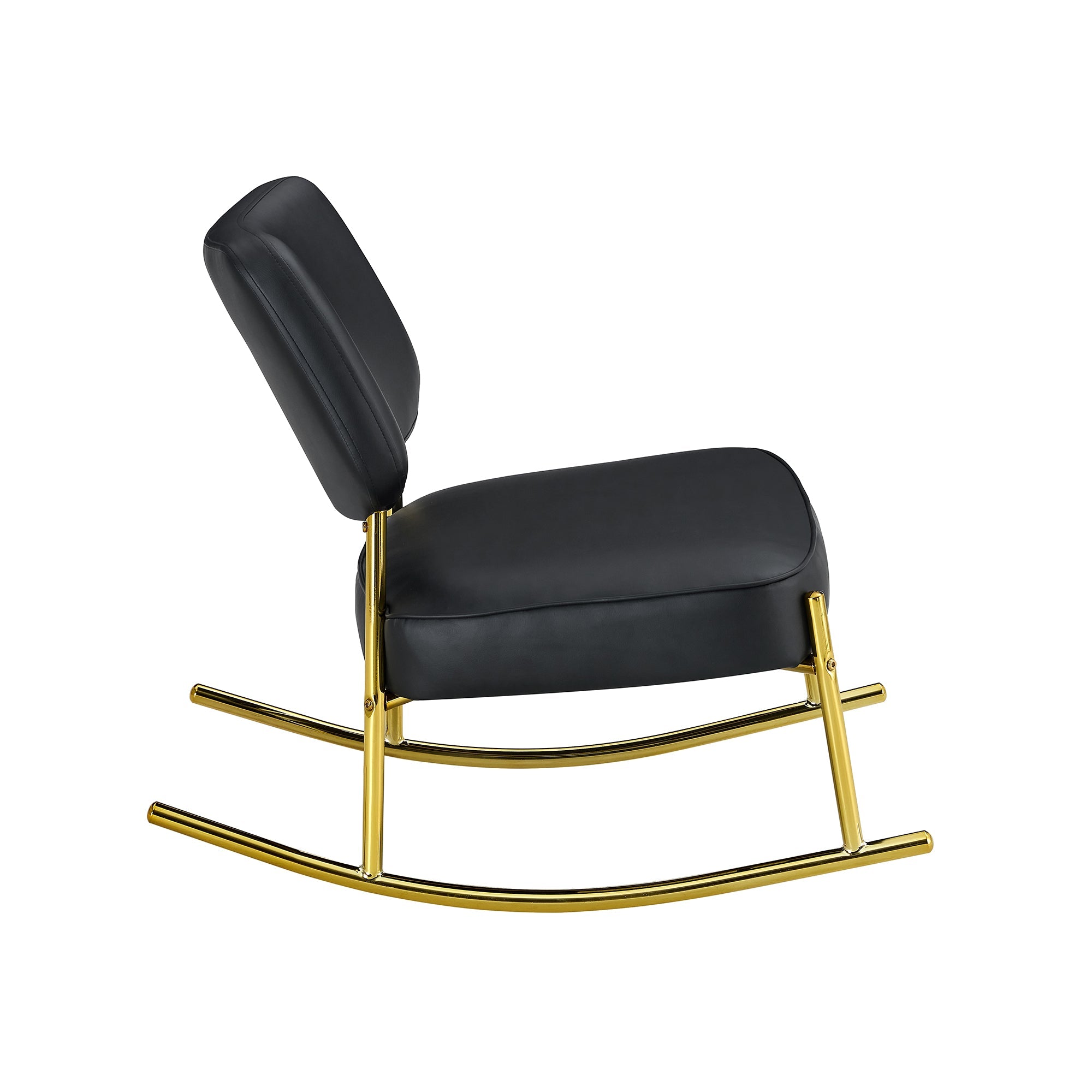 PU material cushioned rocking chair unique rocking chair cushioned seat black backrest rocking chair and gold metal legs