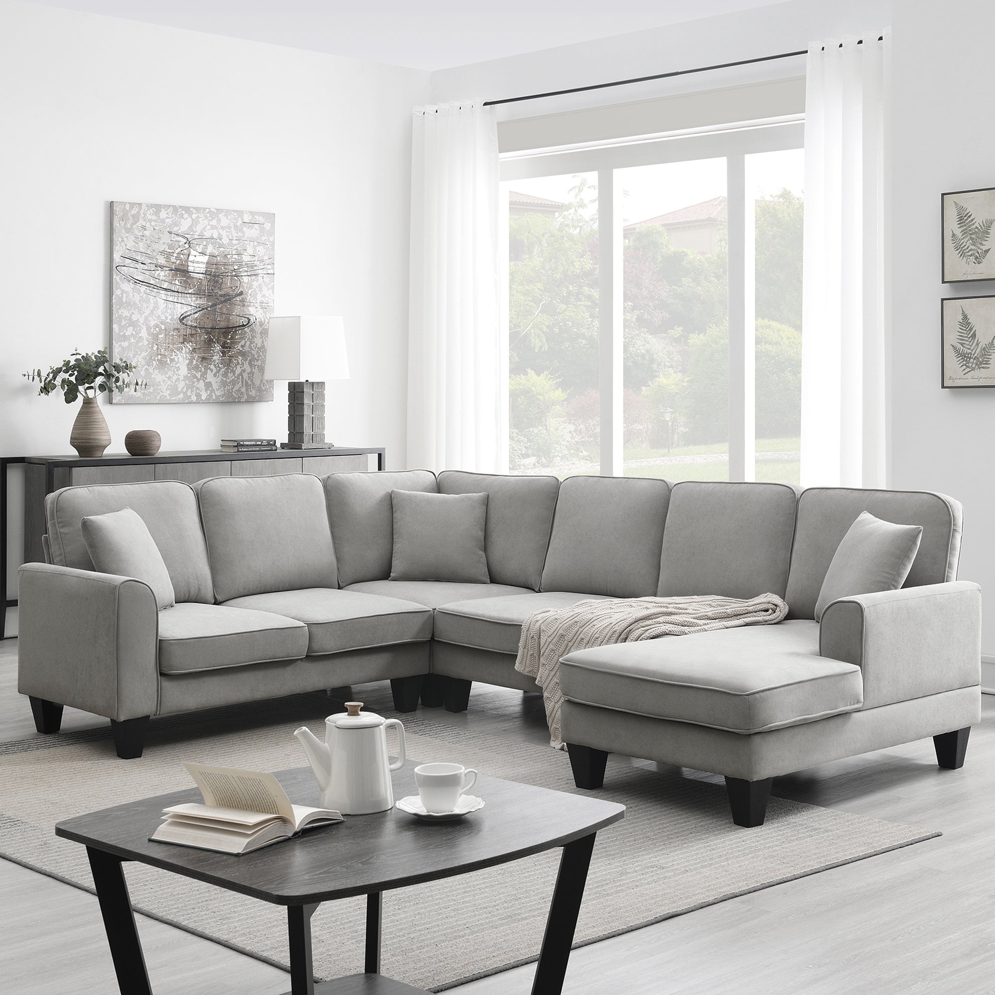 [VIDEO provided] [New] 108*85.5" Modern U Shape Sectional Sofa 7 Seat Fabric Sectional Sofa Set