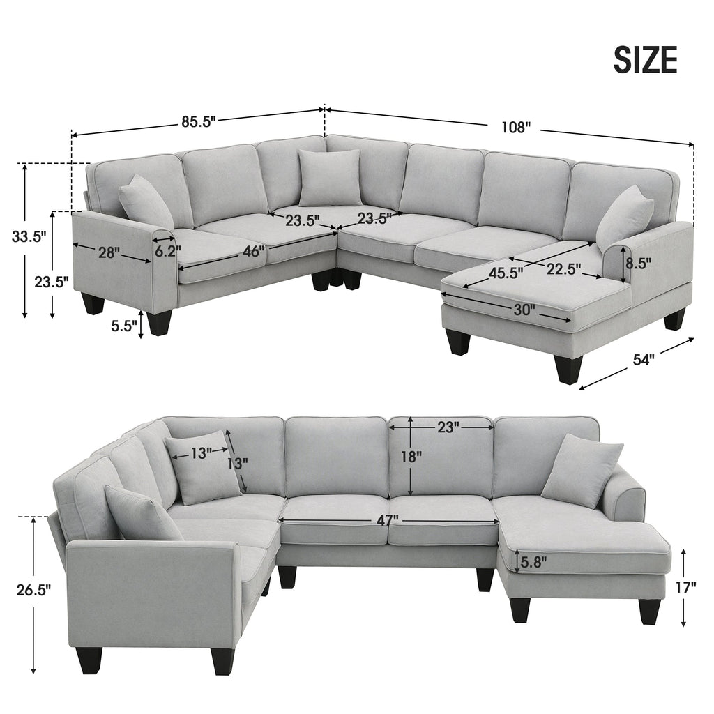 [VIDEO provided] [New] 108*85.5" Modern U Shape Sectional Sofa 7 Seat Fabric Sectional Sofa Set