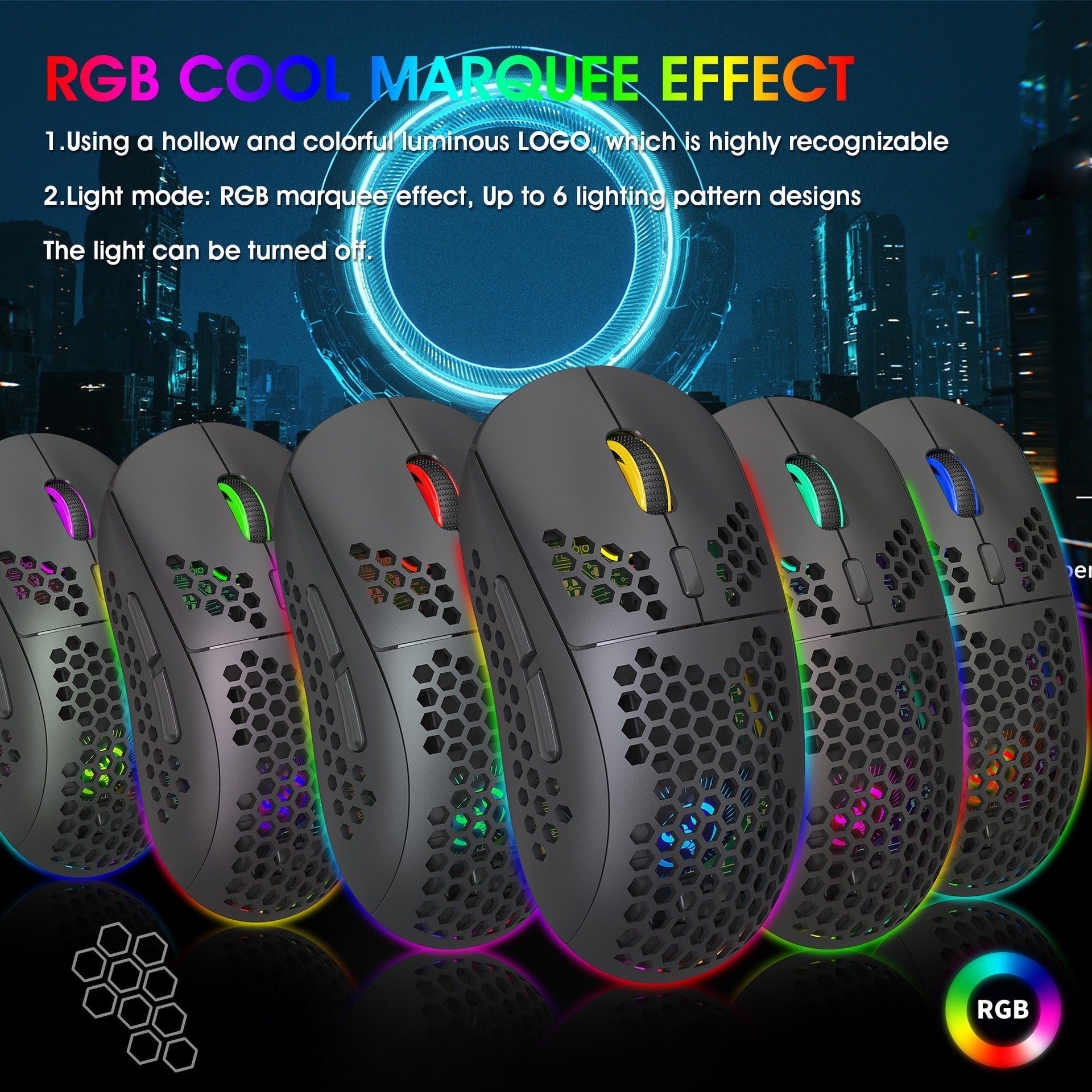 Hole hollow lightweight wireless 2.4G charging gaming mouse RGB luminous office mechanical mouse
