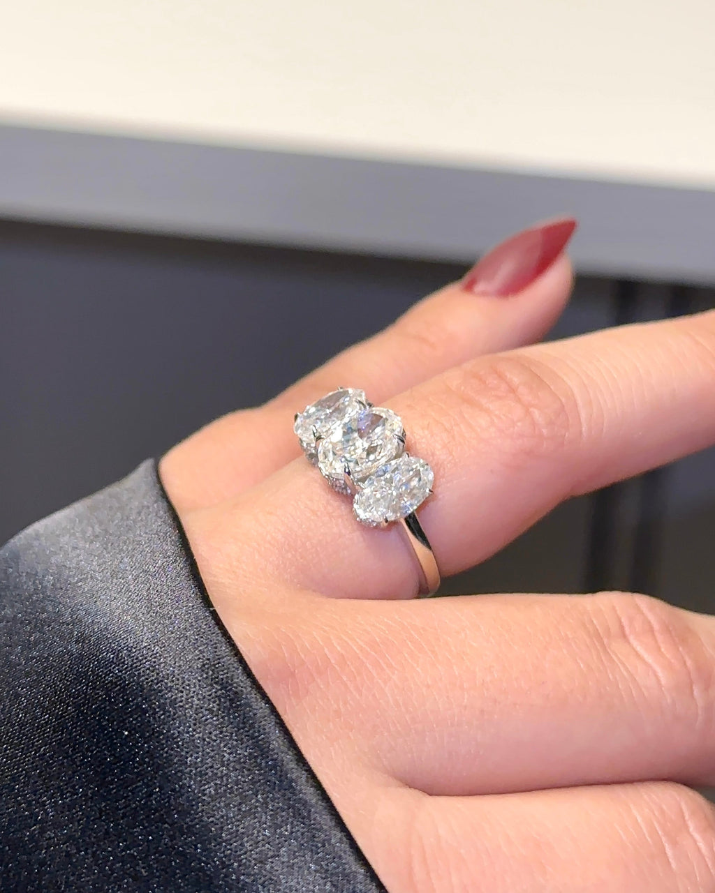 4.0ctw Three Stone Oval Cut Moissanite Engagement Ring