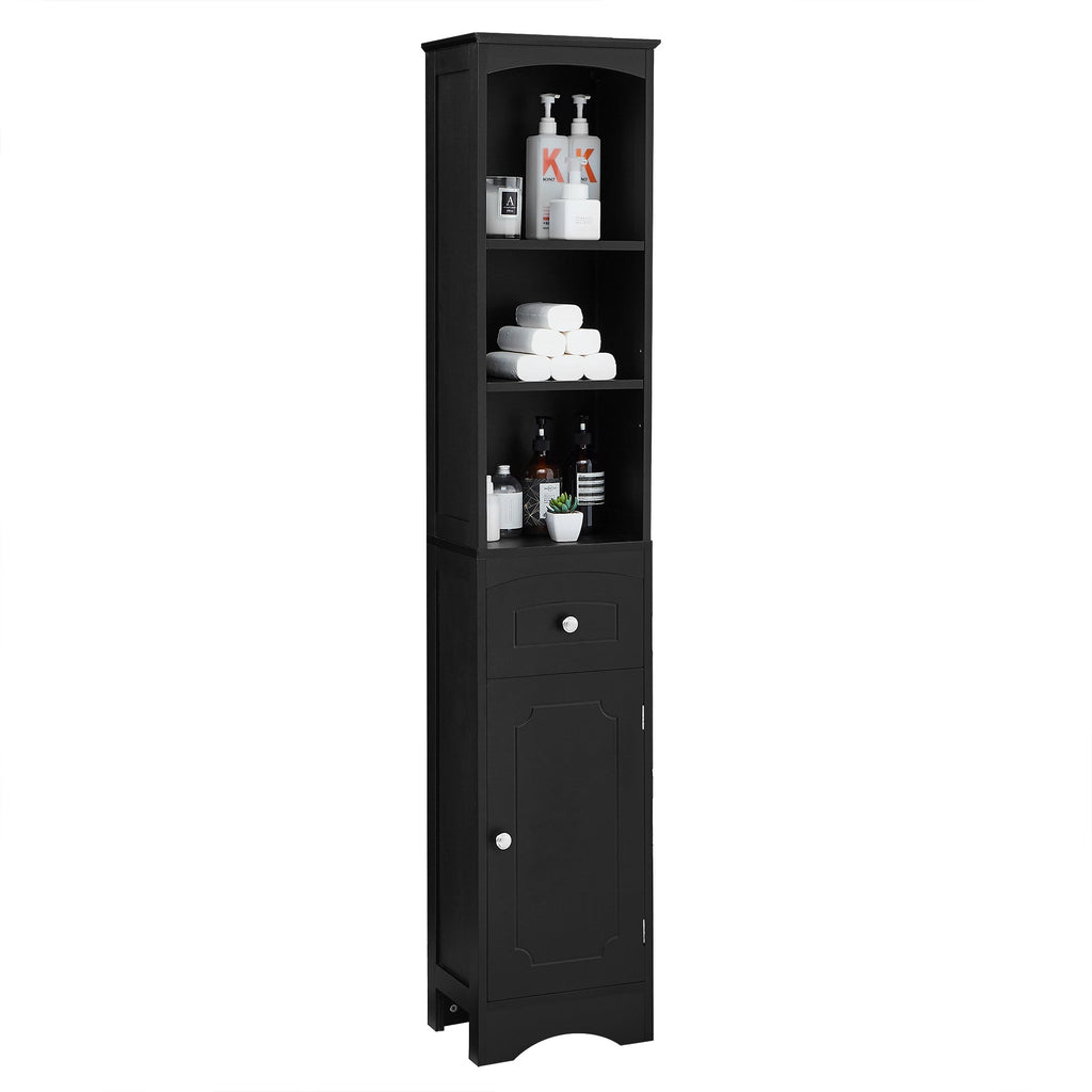 Tall Bathroom Cabinet, Freestanding Storage Cabinet with Drawer, MDF Board, Adjustable Shelf, Black