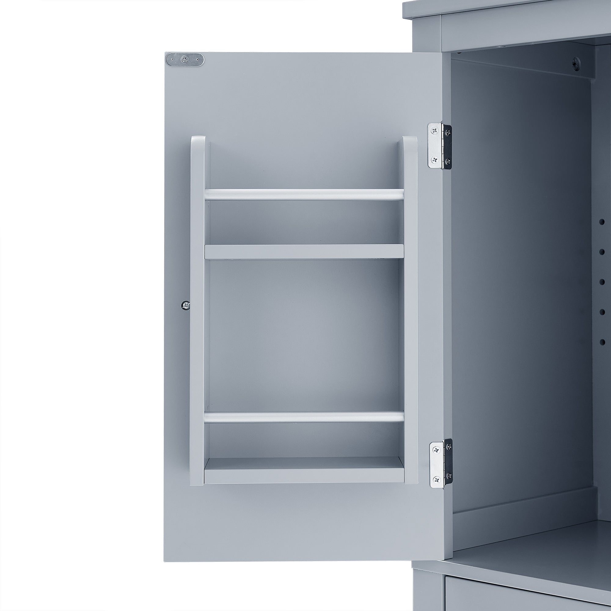 Bathroom floor storage cabinet, bathroom storage cabinet, 4-door independent cabinet, adjustable shelf, adaptive shelf, gray