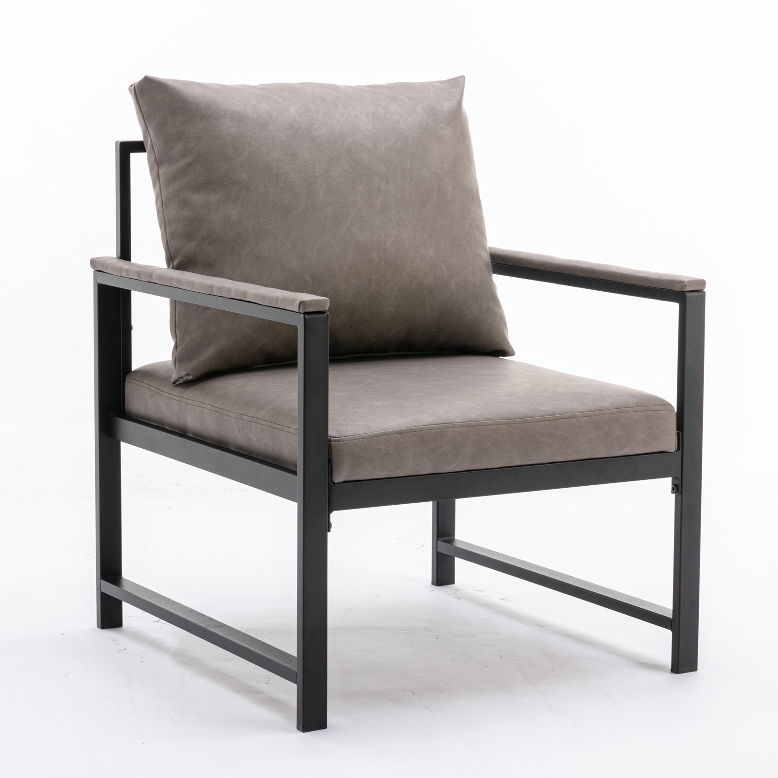 A&A Furniture Modern Faux Leather Accent Chair with Black Powder Coated Metal Frame Gray
