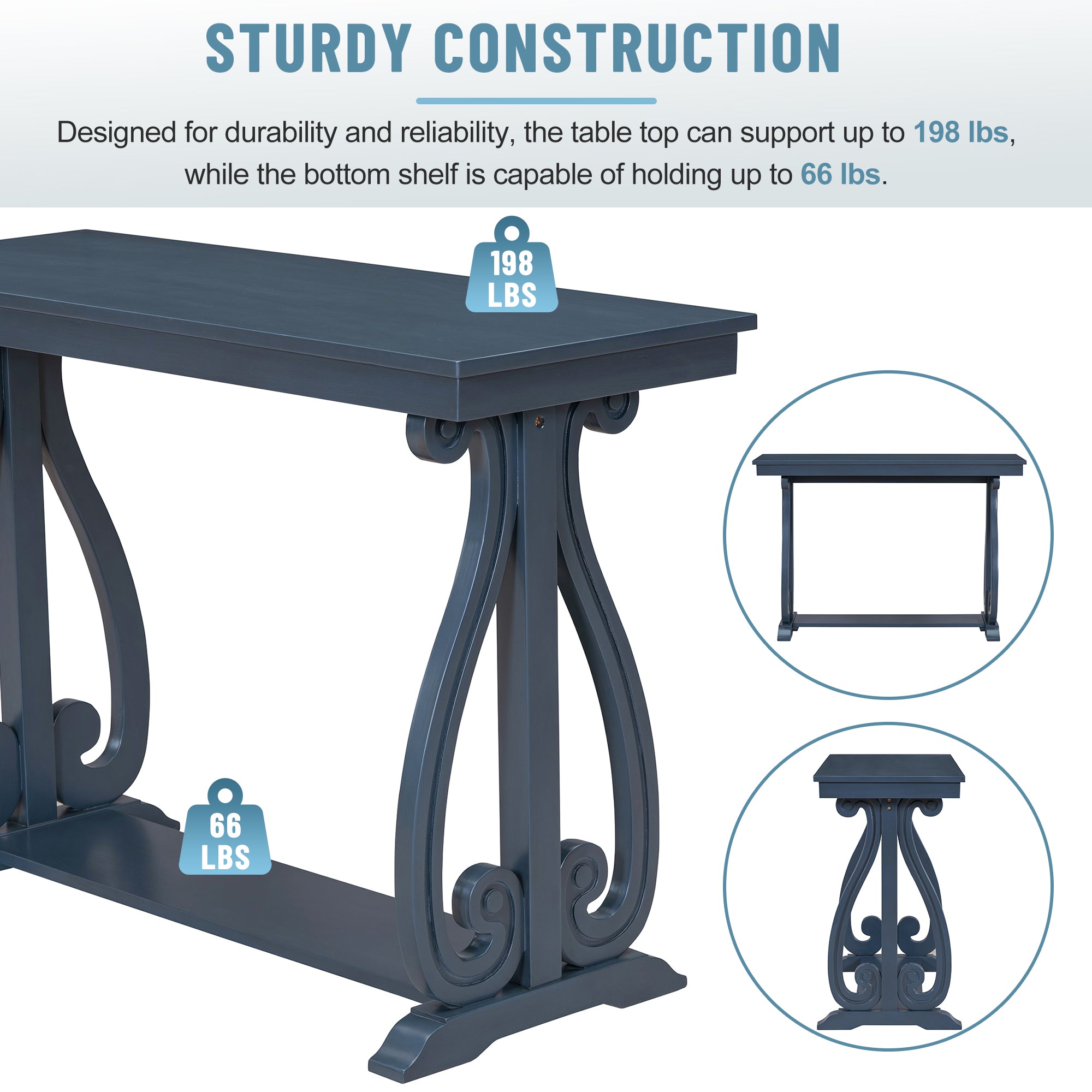 48-Inch Rustic Vintage Console Table --- Farmhouse Style Entryway Table with Open Shelf and Sturdy Construction (Navy)