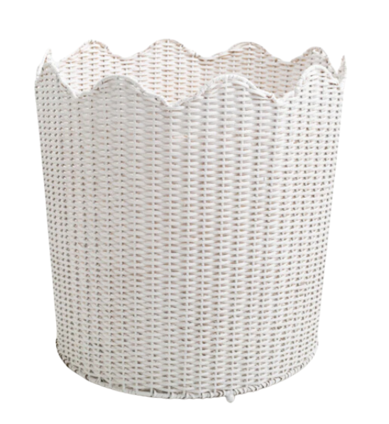 White Scalloped Wicker Floor Planter