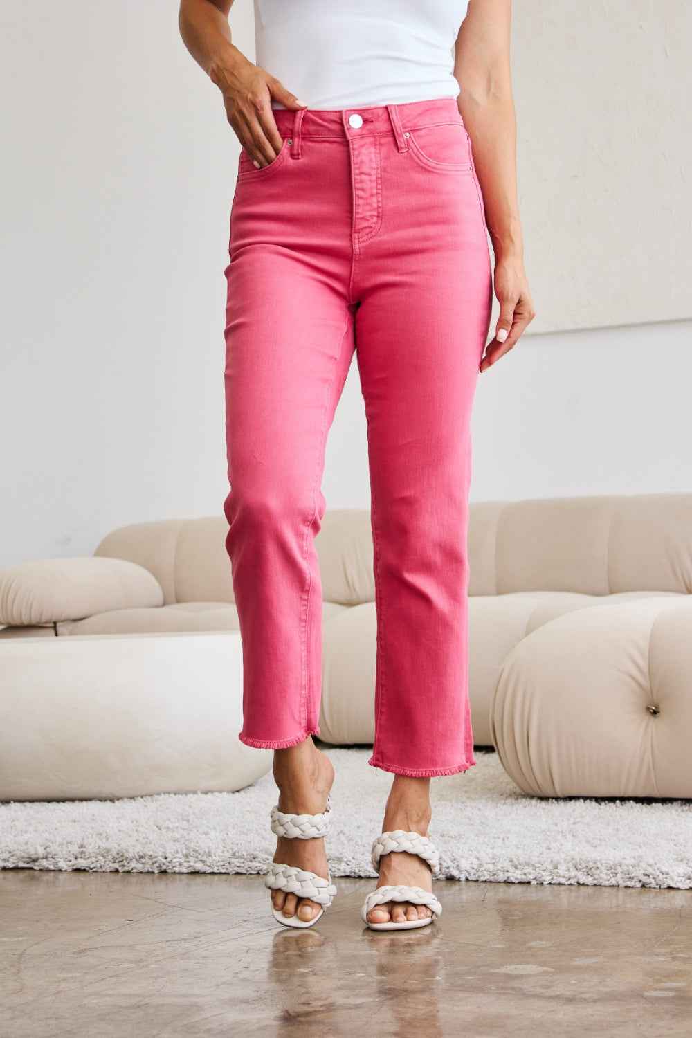 RFM Crop Dylan Full Size High Waist Tummy Control Jeans with Raw Hem Women's Jeans